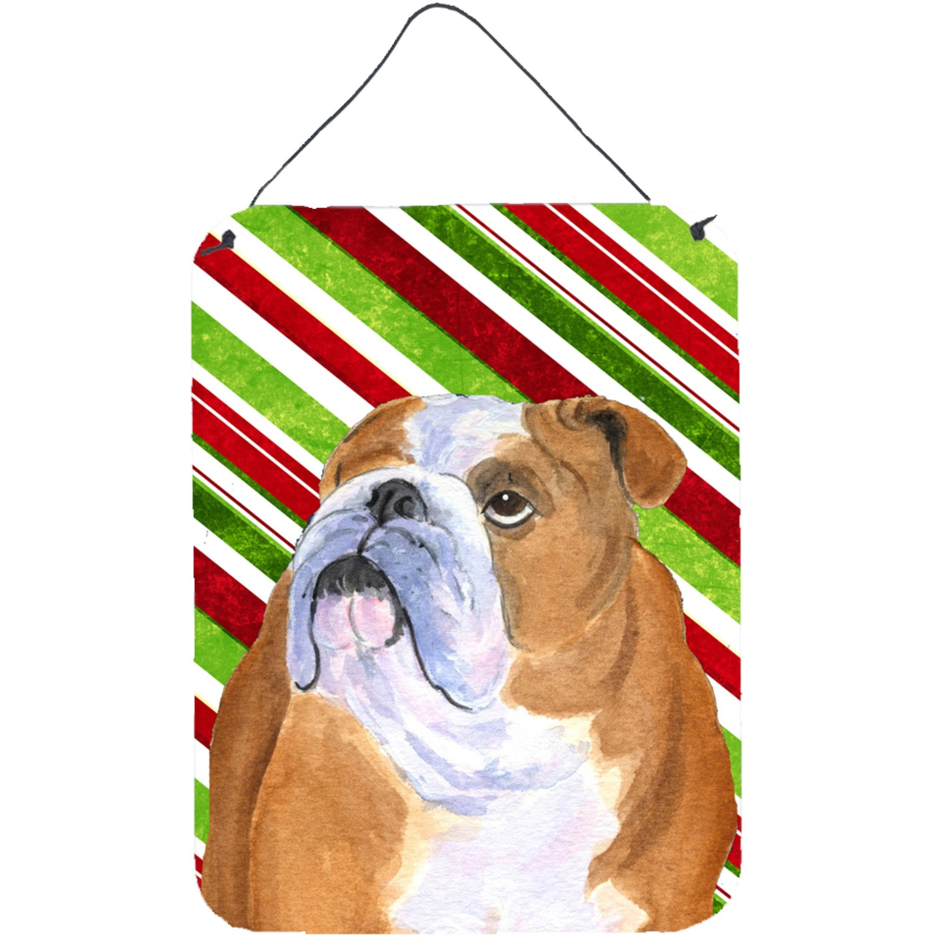 &quotCaroline's Treasures SS4560DS1216 Bulldog English Candy Cane Holiday Christmas Metal Wall or Door Hanging Prints, 16"" x 12"", Multicolor"
