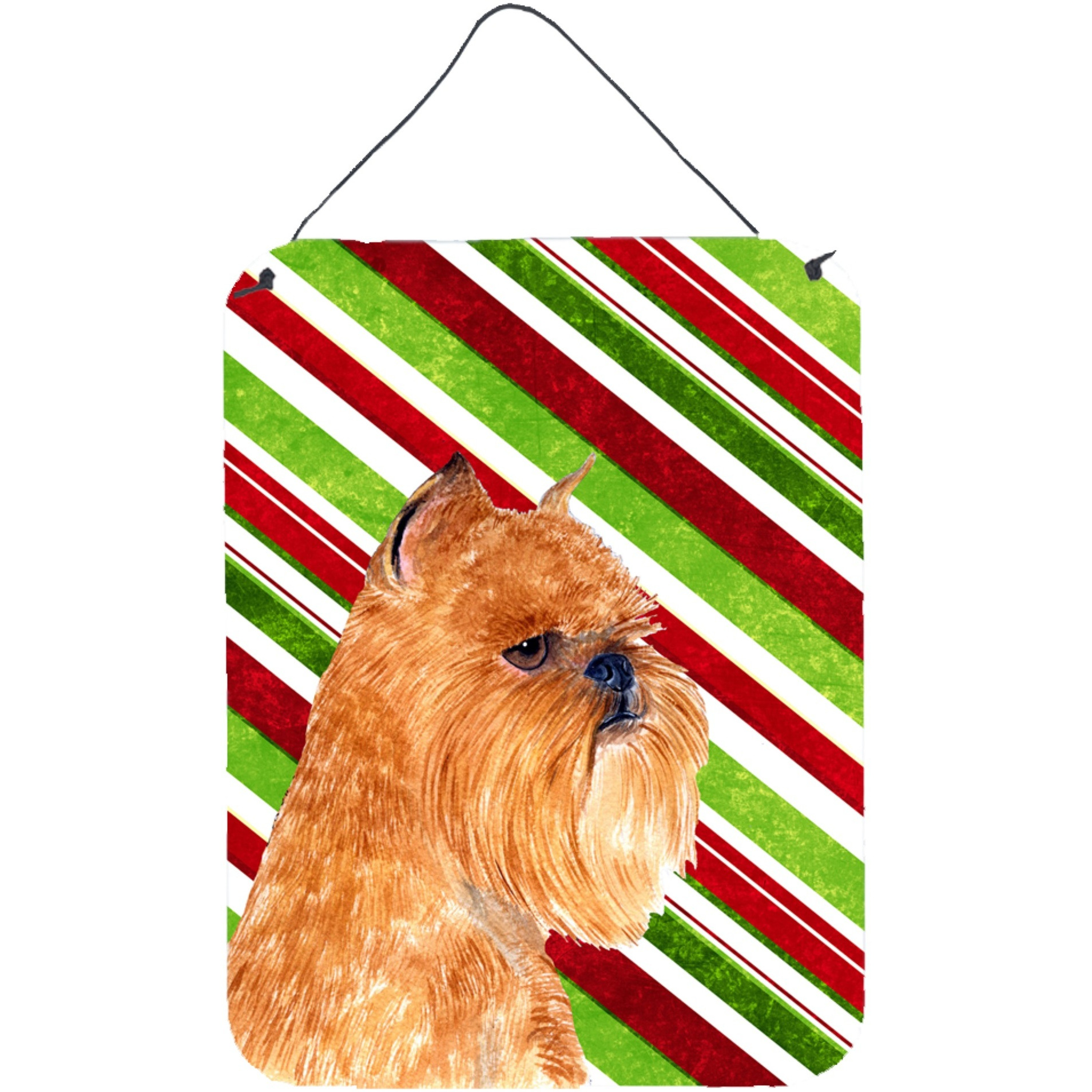 &quotCaroline's Treasures Brussels Griffon Candy Cane Holiday Christmas Metal Wall or Door Hanging Prints, 16"" x 12"", Multicolor"