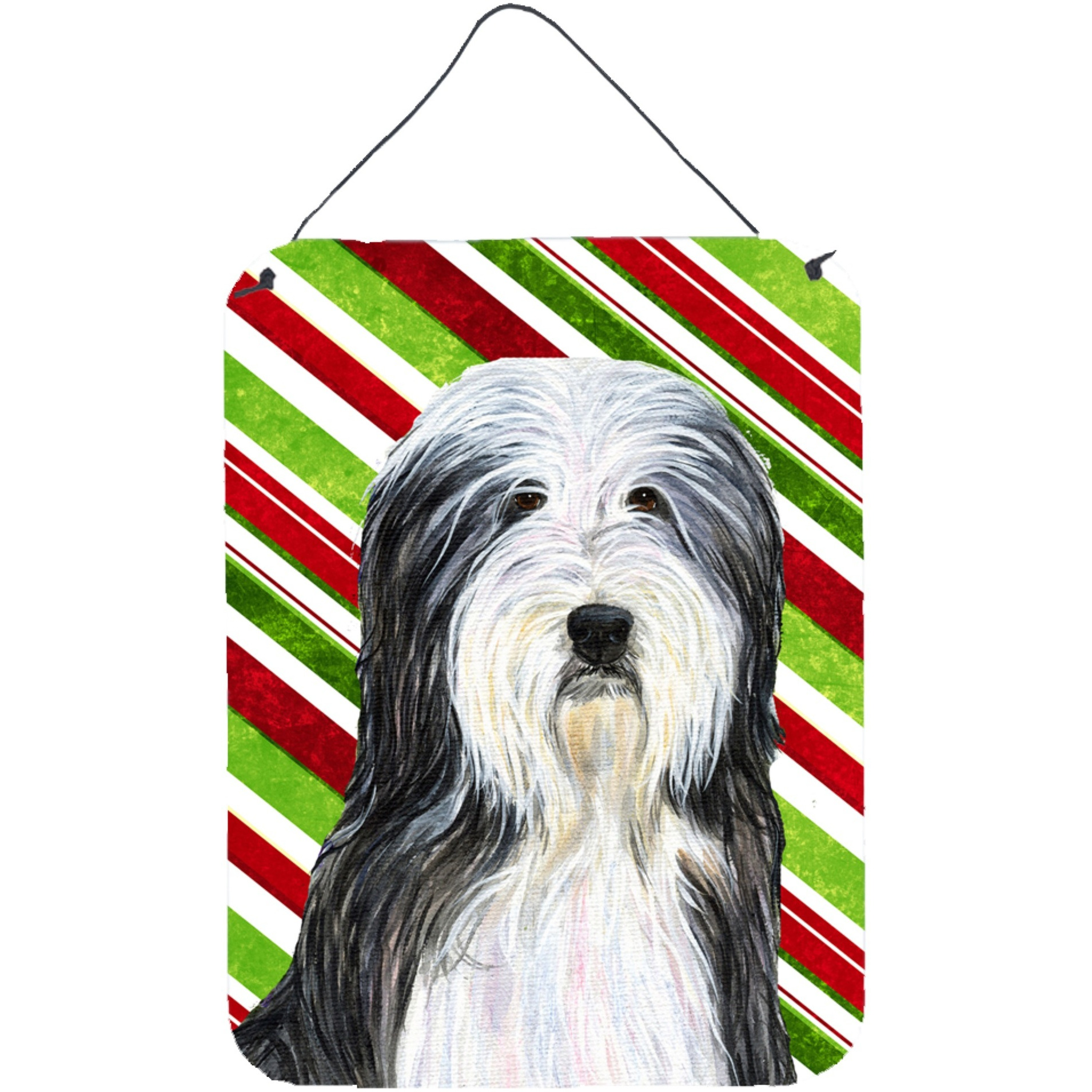 &quotCaroline's Treasures Bearded Collie Candy Cane Holiday Christmas Metal Wall or Door Hanging Prints, 16"" x 12"", Multicolor"