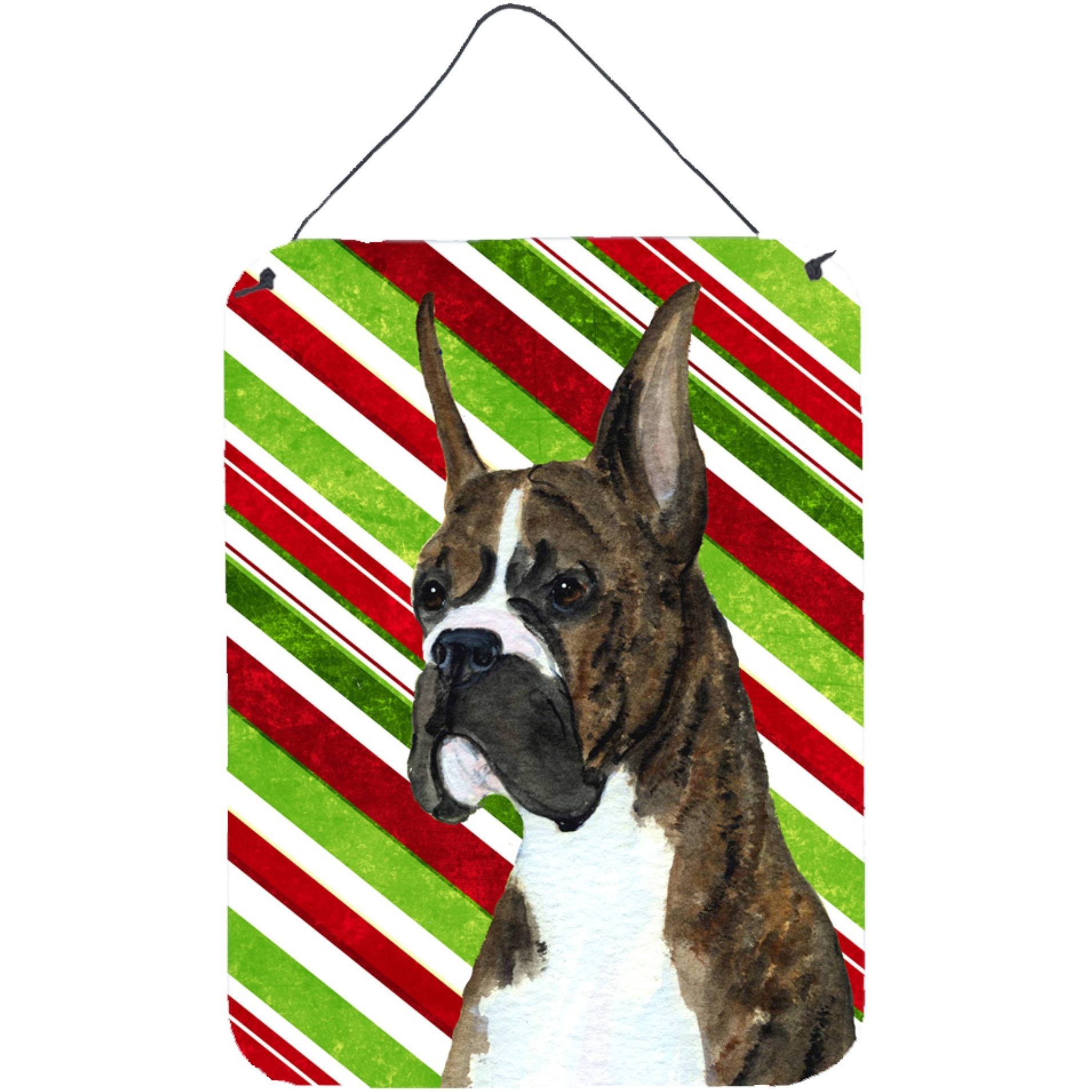 &quotCaroline's Treasures SS4577DS1216 Boxer Candy Cane Holiday Christmas Aluminium Metal Wall or Door Hanging Prints, 16"" x 12"", Multicolor"