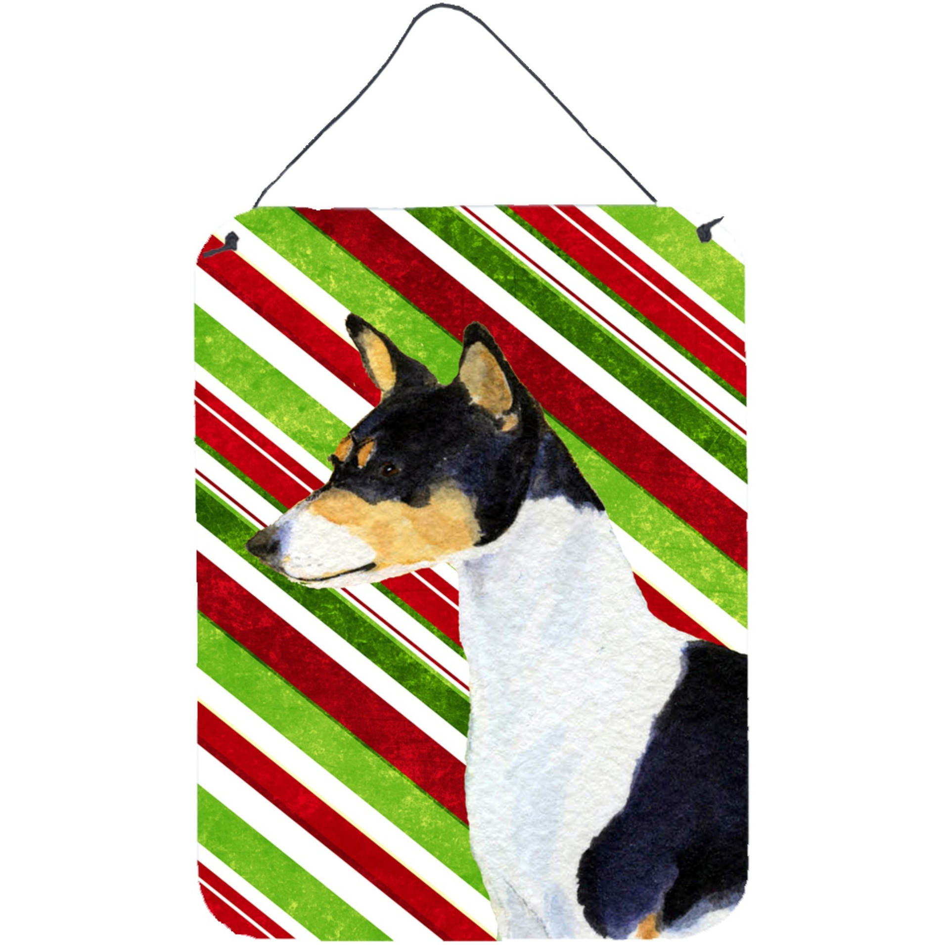 &quotCaroline's Treasures Basenji Candy Cane Holiday Christmas Wall or Door Hanging Prints, 16"" x 12"", Multicolor"