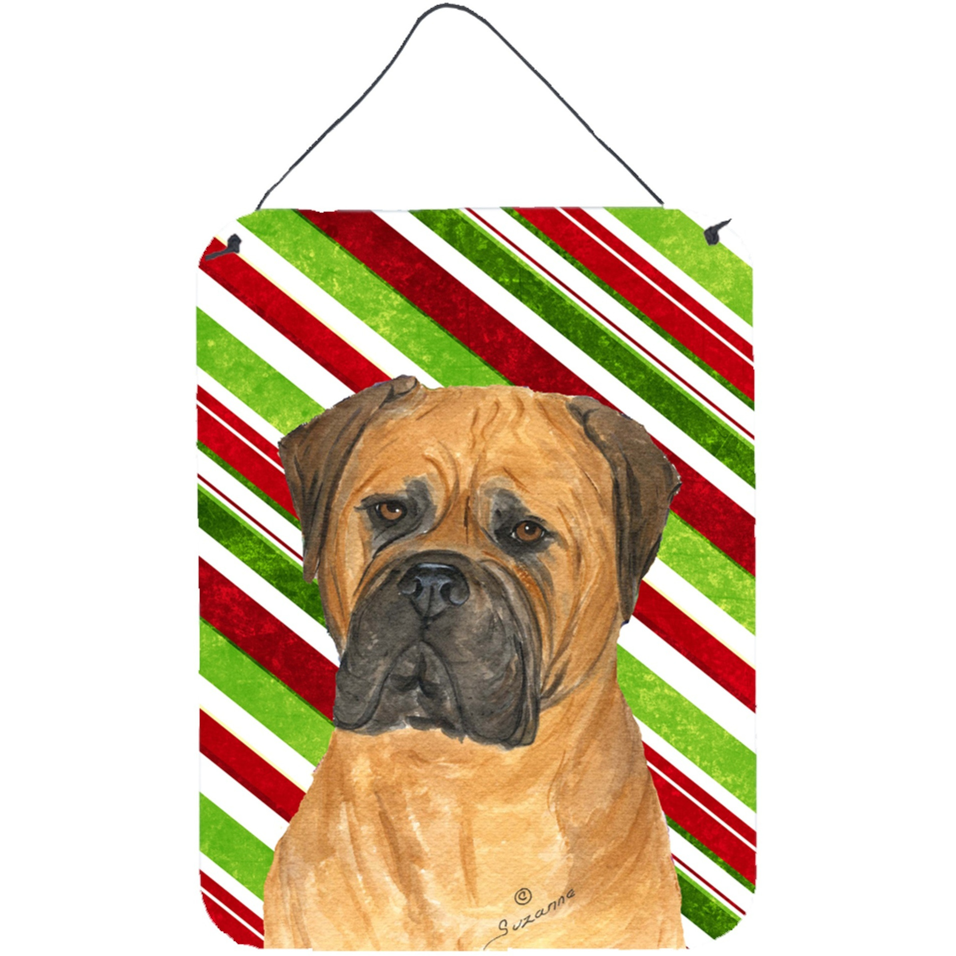 &quotCaroline's Treasures Bullmastiff Candy Cane Holiday Christmas Wall or Door Hanging Prints, 16"" x 12"", Multicolor"
