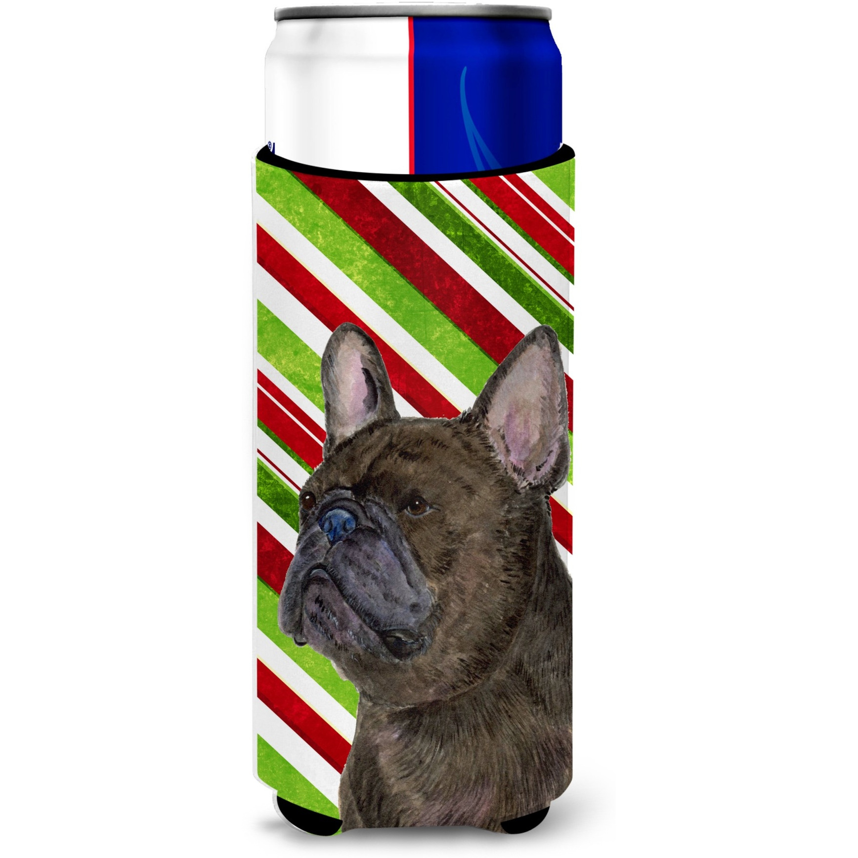 French Bulldog Candy Cane Holiday Christmas Ultra Beverage Insulators for slim cans SS4588MUK