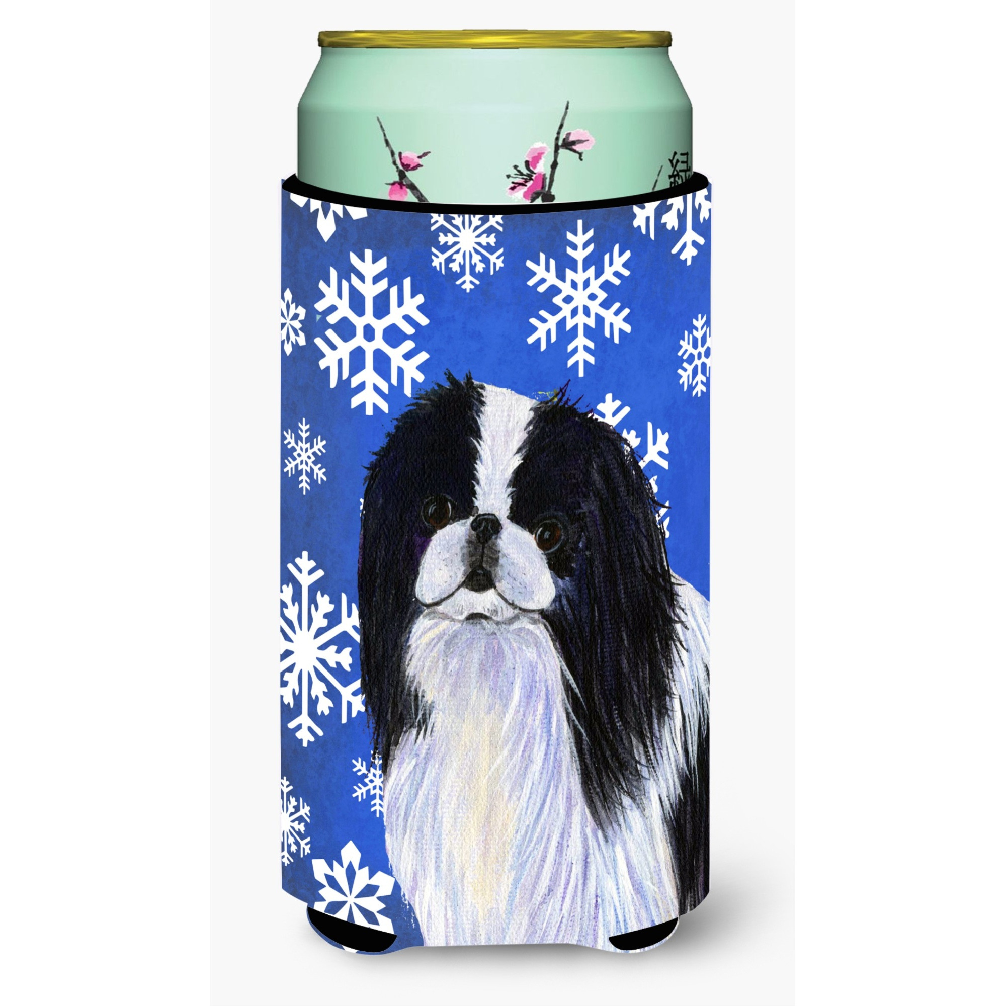 Japanese Chin Winter Snowflakes Holiday  Tall Boy Beverage Insulator Beverage Insulator Hugger