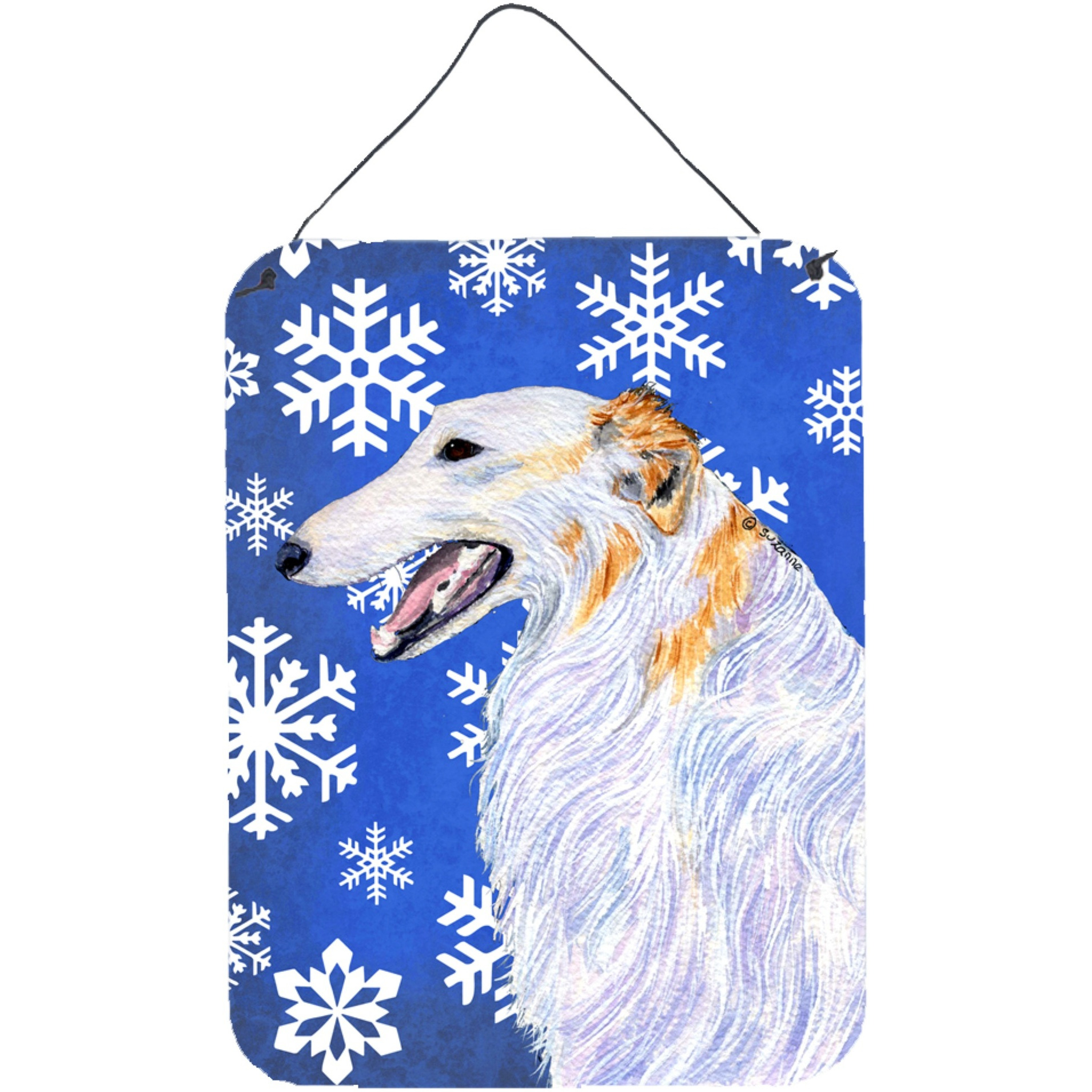 &quotCaroline's Treasures Borzoi Winter Snowflakes Holiday Aluminium Metal Wall or Door Hanging Prints, 16"" x 12"", Multicolor"