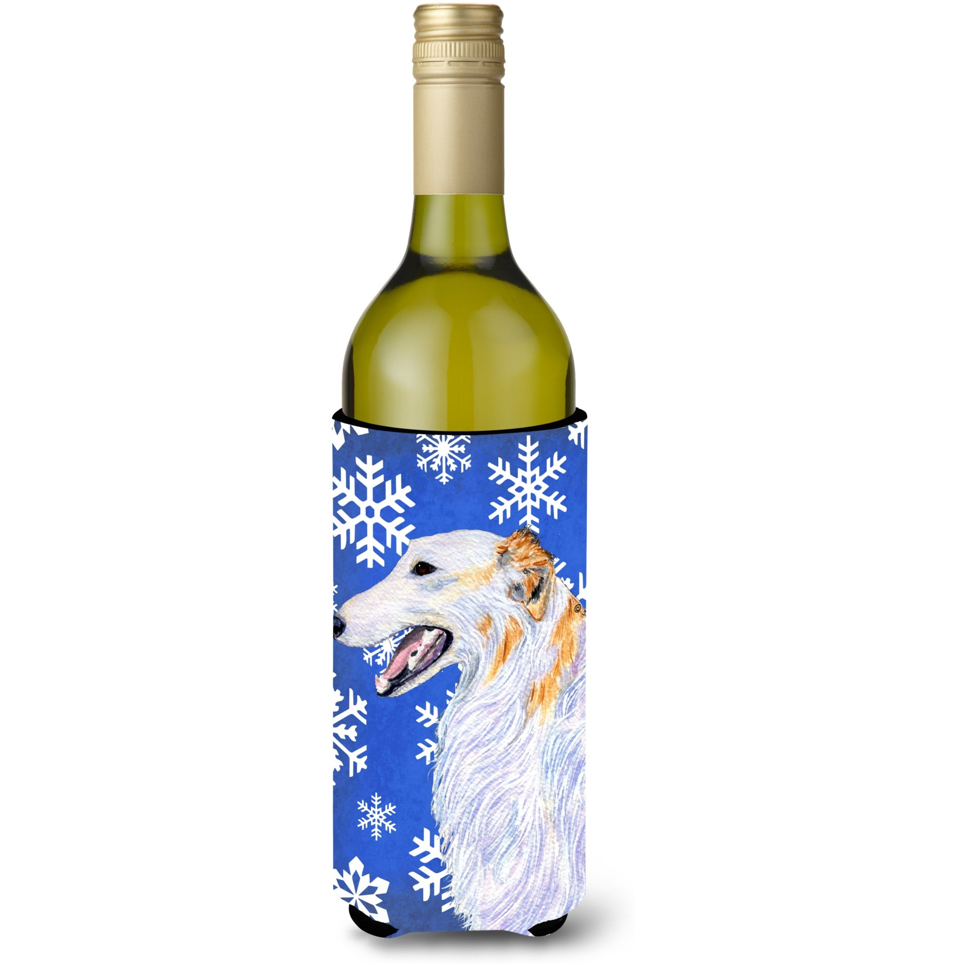 Borzoi Winter Snowflakes Holiday Wine Bottle Beverage Insulator Beverage Insulator Hugger