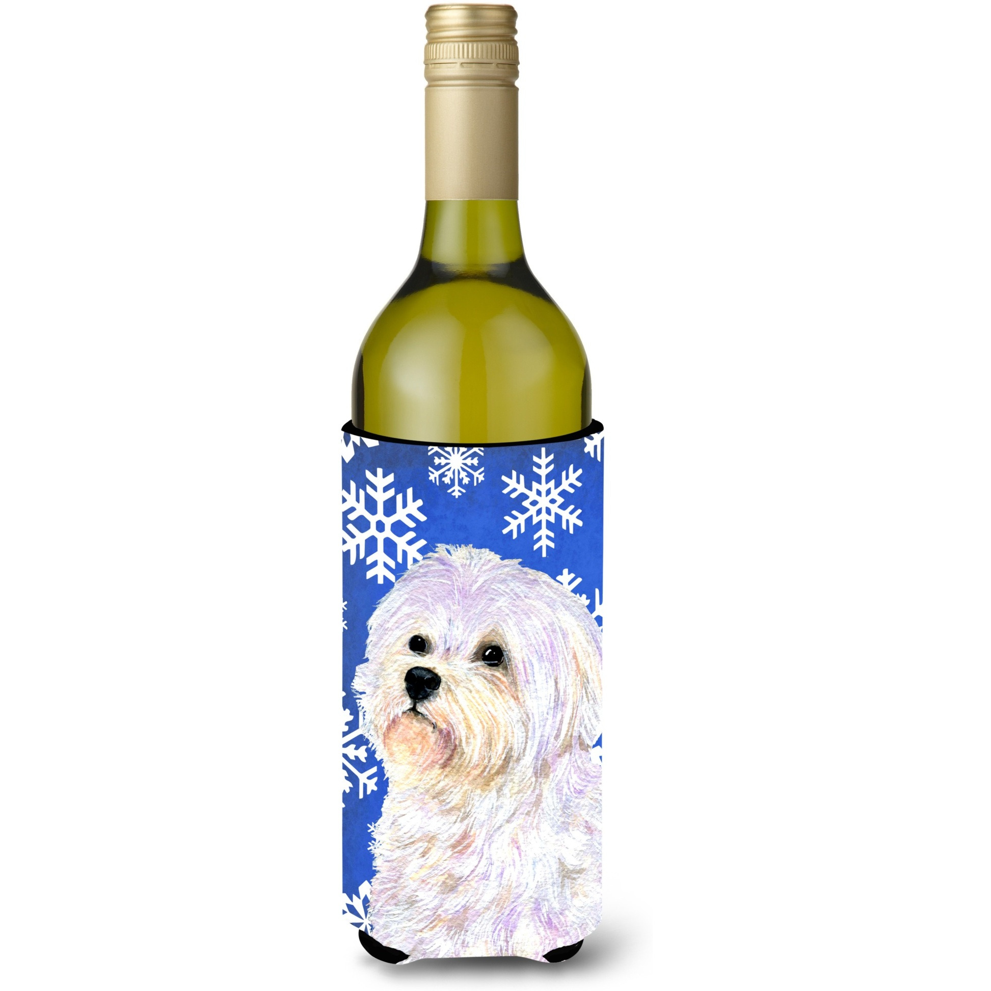 Maltese Winter Snowflakes Holiday Wine Bottle Beverage Insulator Beverage Insulator Hugger