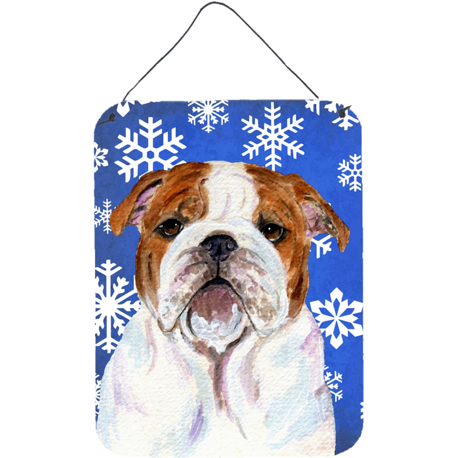 &quotCaroline's Treasures SS4622DS1216 Bulldog English Winter Snowflakes Holiday Wall or Door Hanging Prints, 16"" x 12"", Multicolor"