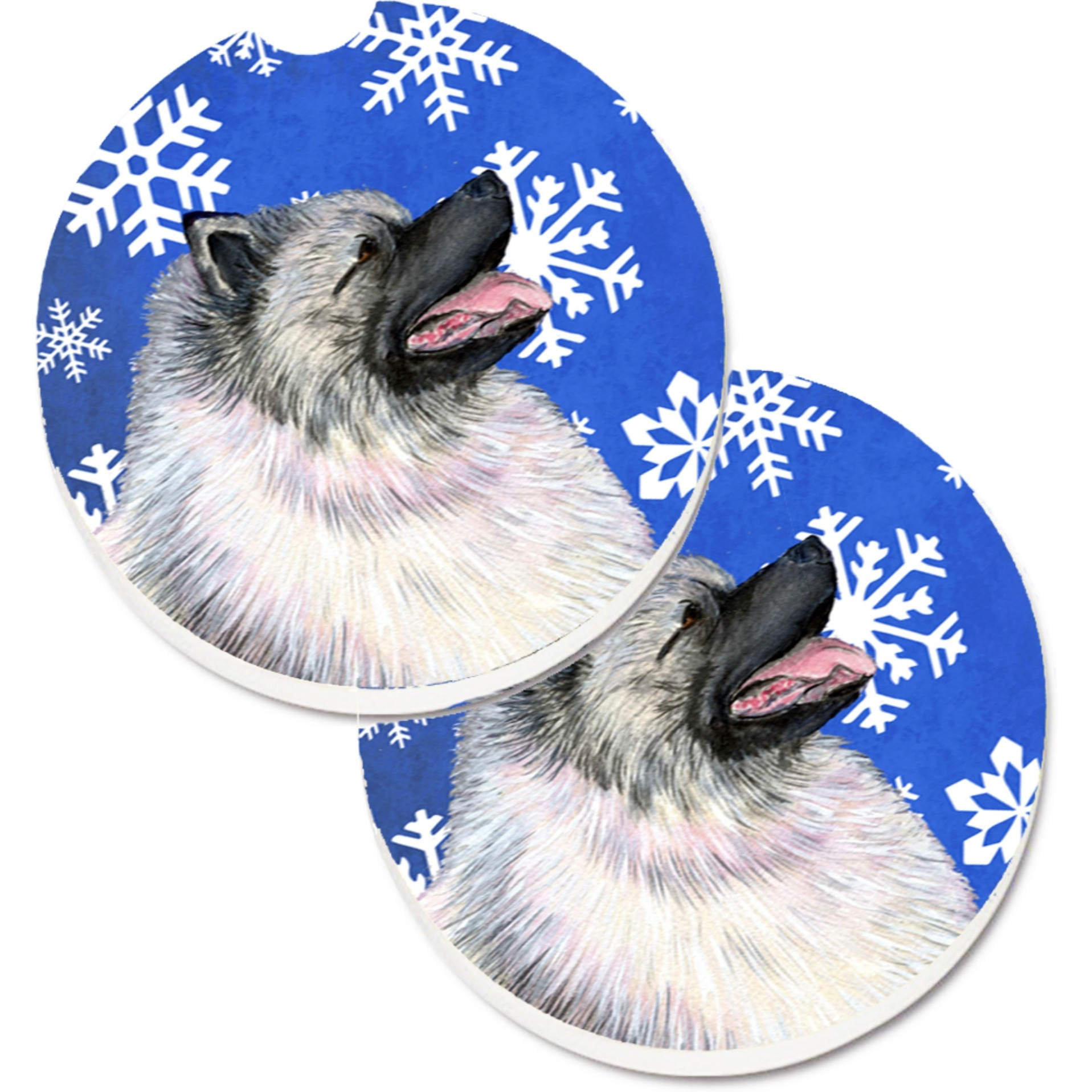 &quotCaroline's Treasures Keeshond Winter Snowflakes Holiday Set of 2 Cup Holder Car Coasters SS4626CARC, 2.56, Multicolor"