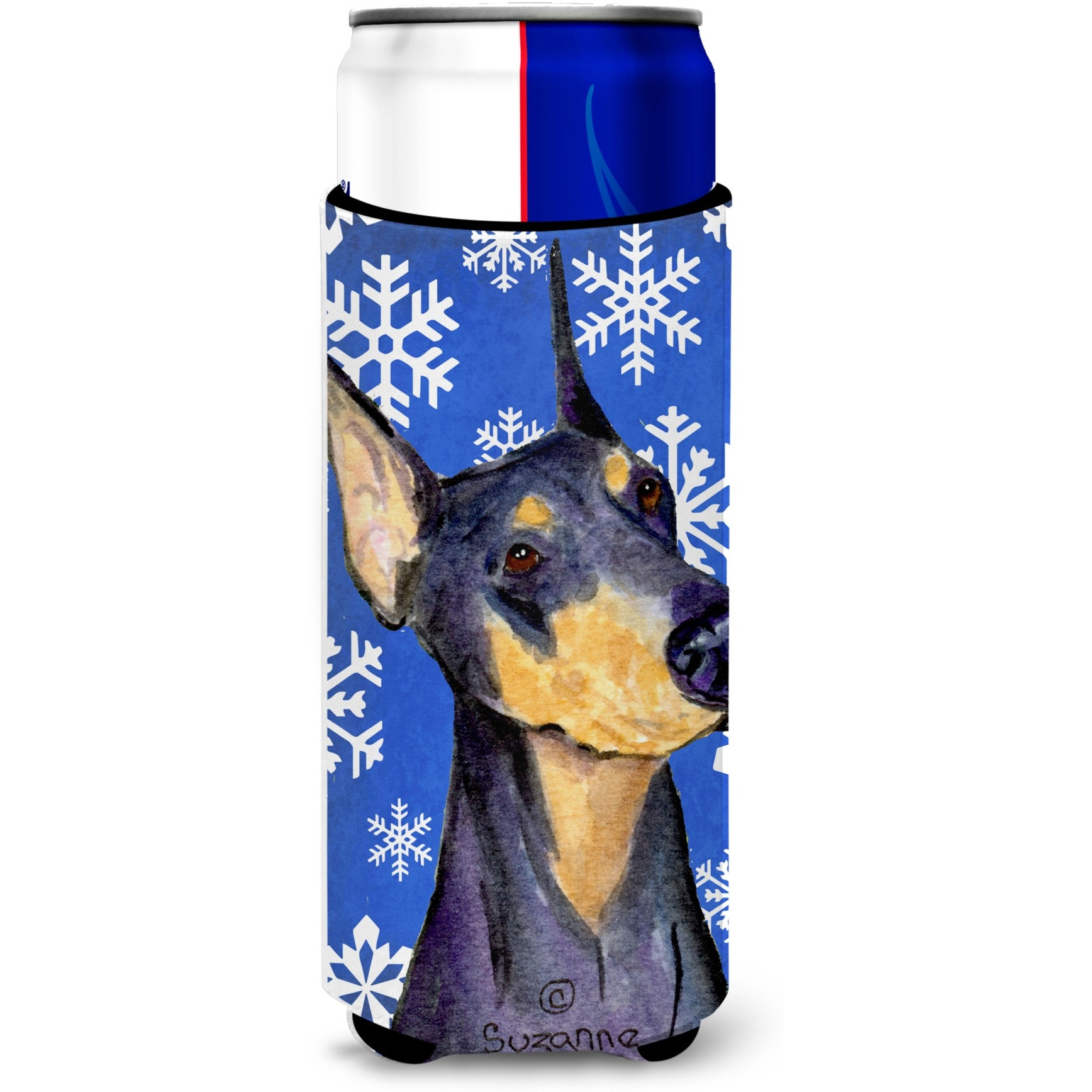 Doberman Winter Snowflakes Holiday Ultra Beverage Insulators for slim cans SS4633MUK