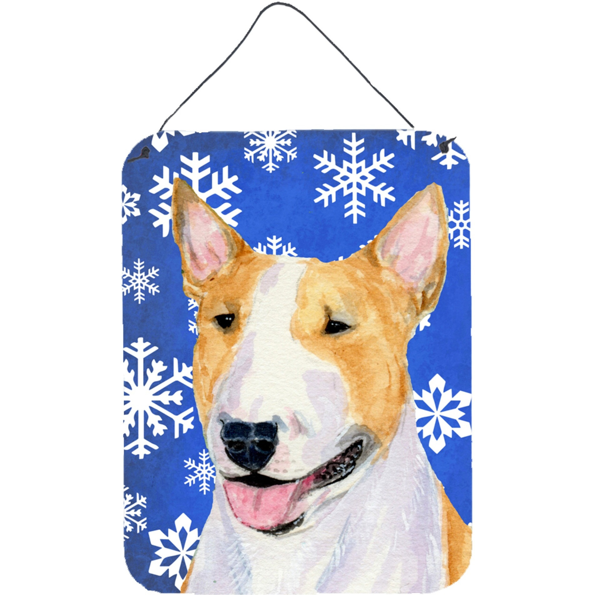 &quotCaroline's Treasures Bull Terrier Winter Snowflakes Holiday Wall or Door Hanging Prints, 16"" x 12"", Multicolor"