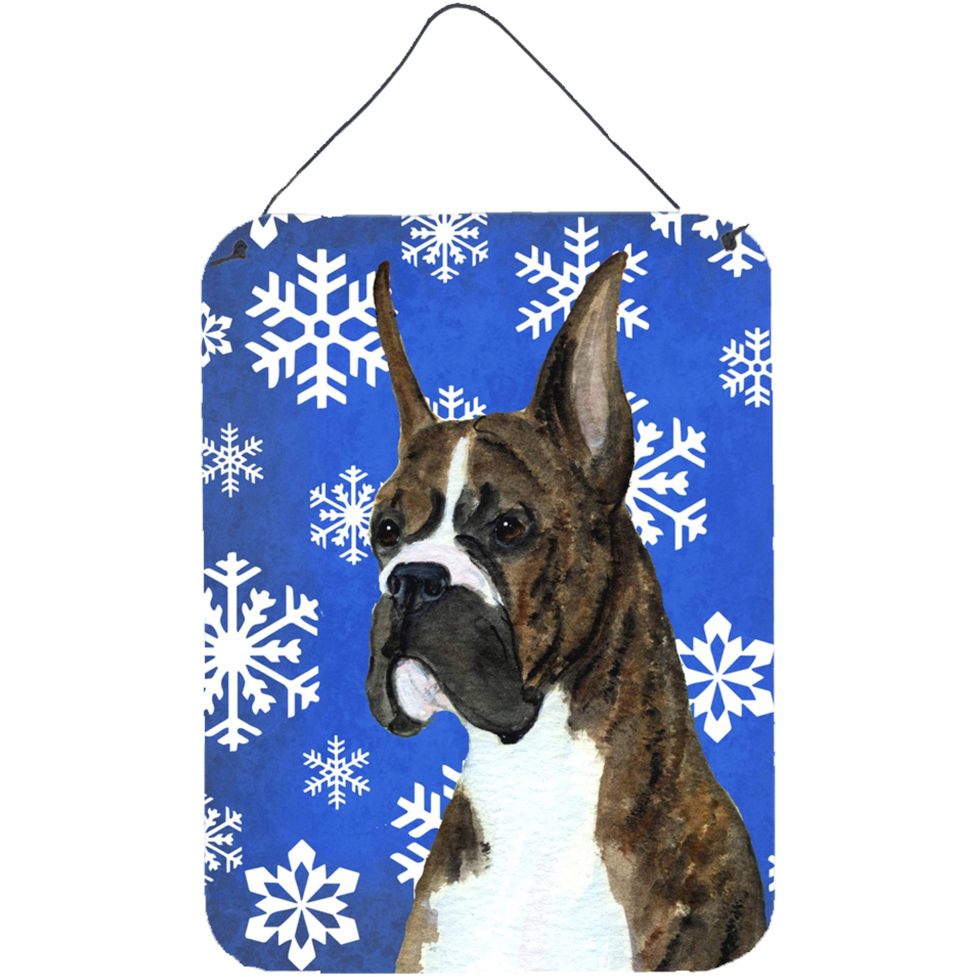 &quotCaroline's Treasures SS4646DS1216 Boxer Winter Snowflakes Holiday Aluminium Metal Wall or Door Hanging Prints, 16"" x 12"", Multicolor"
