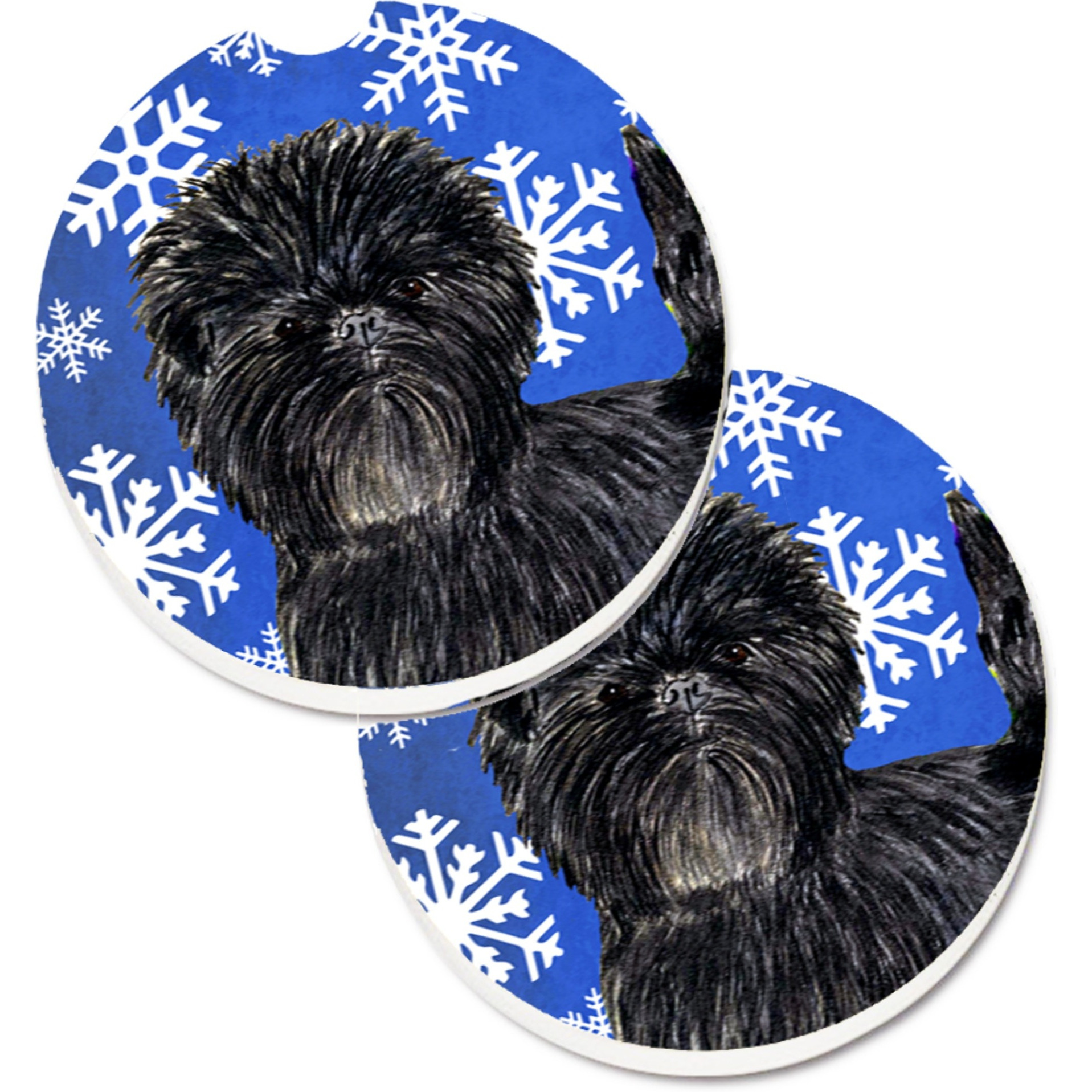 &quotCaroline's Treasures Affenpinscher Winter Snowflakes Holiday Set of 2 Cup Holder Car Coasters SS4649CARC, 2.56, Multicolor"