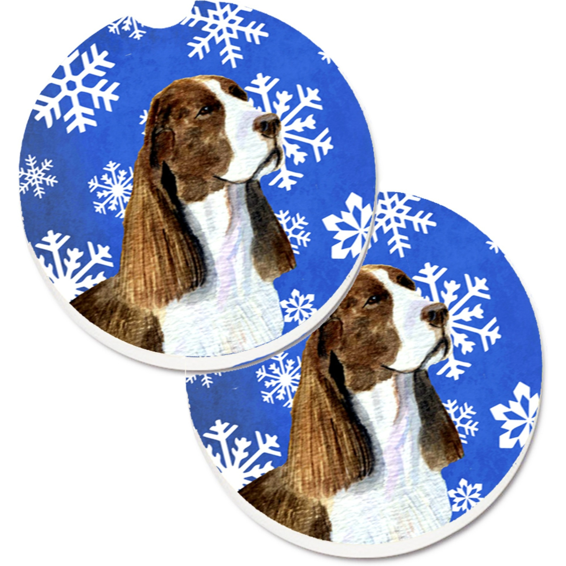 &quotCaroline's Treasures Springer Spaniel Winter Snowflakes Holiday Set of 2 Cup Holder Car Coasters SS4651CARC, 2.56, Multicolor"
