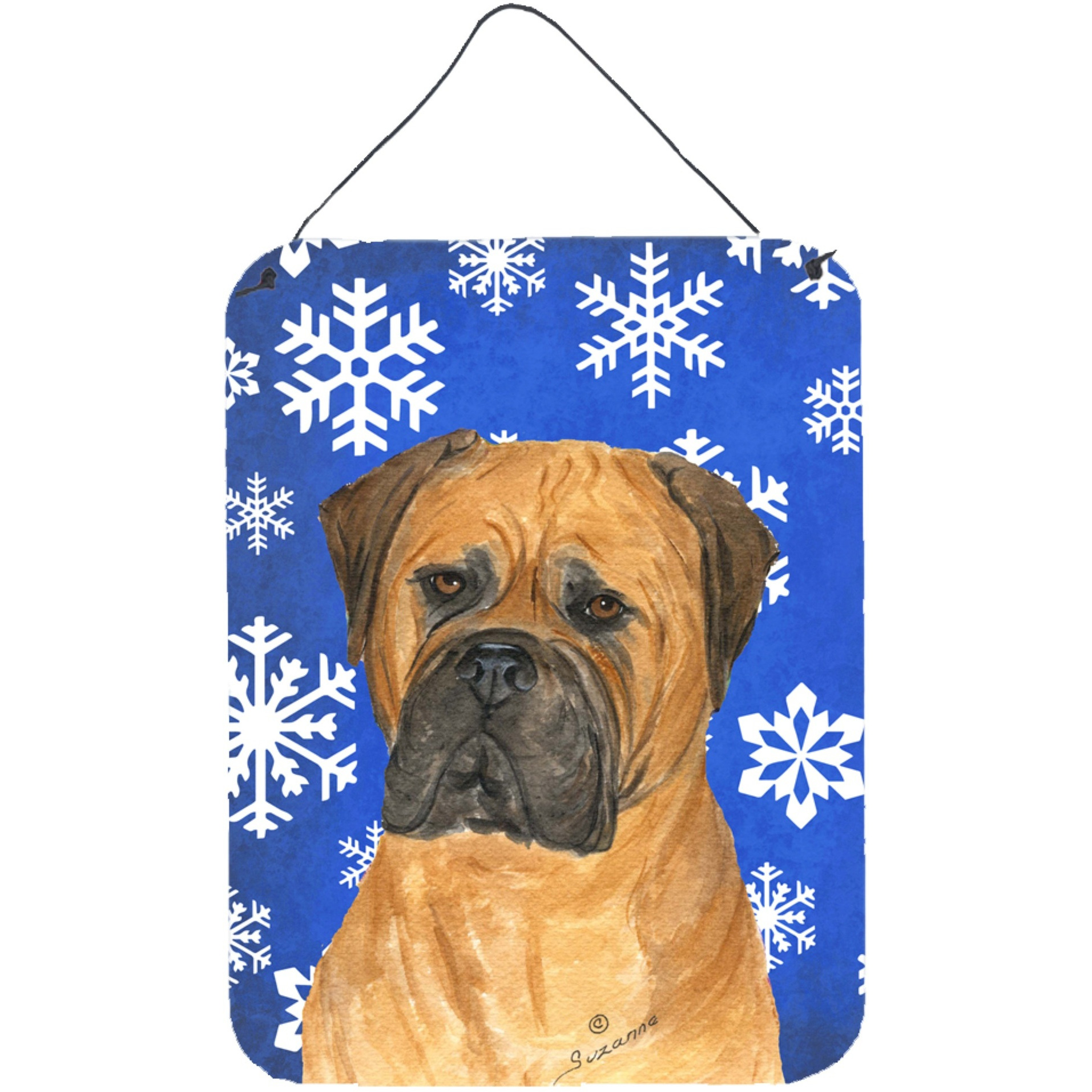 &quotCaroline's Treasures Bullmastiff Winter Snowflakes Holiday Wall or Door Hanging Prints, 16"" x 12"", Multicolor"