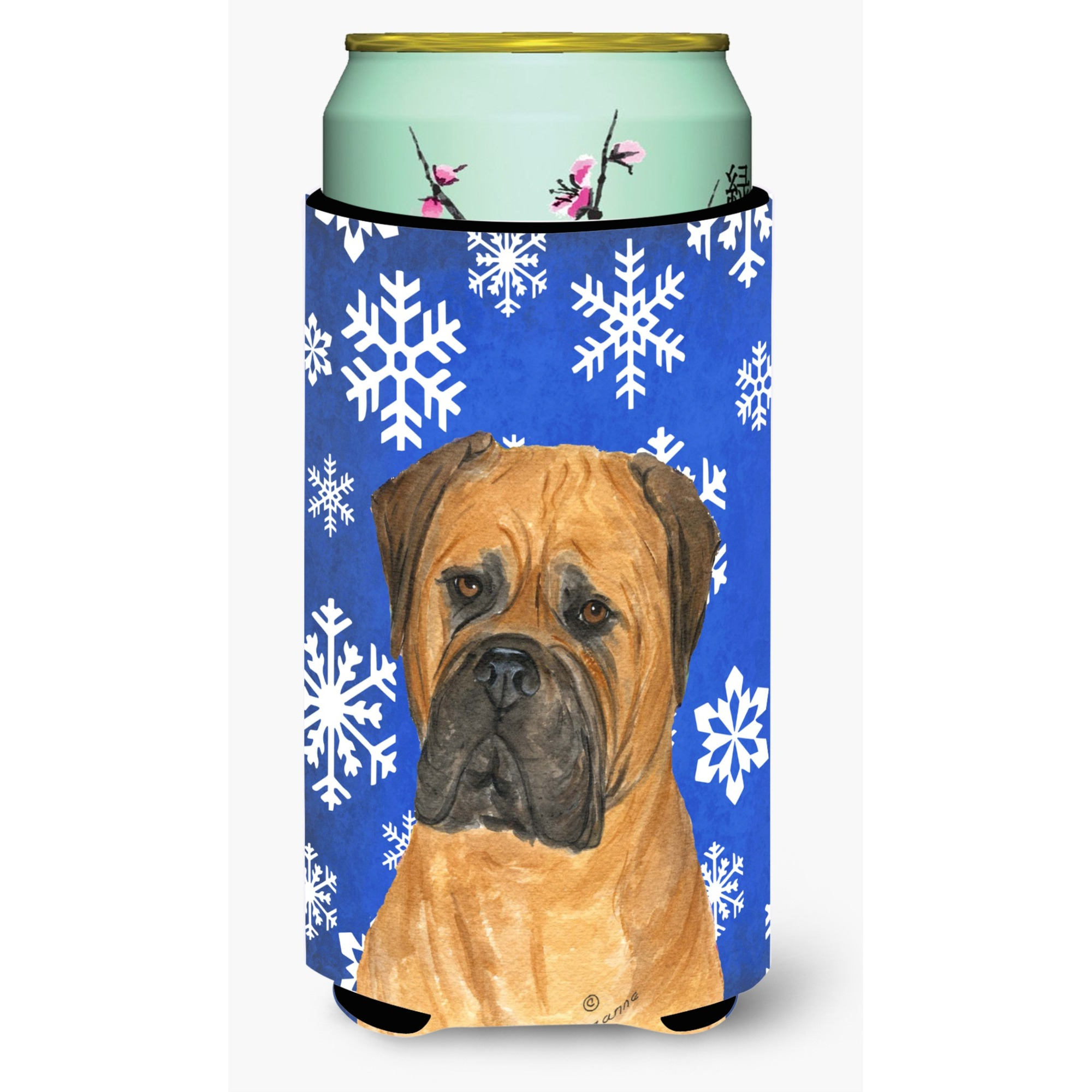 Bullmastiff Winter Snowflakes Holiday  Tall Boy Beverage Insulator Beverage Insulator Hugger