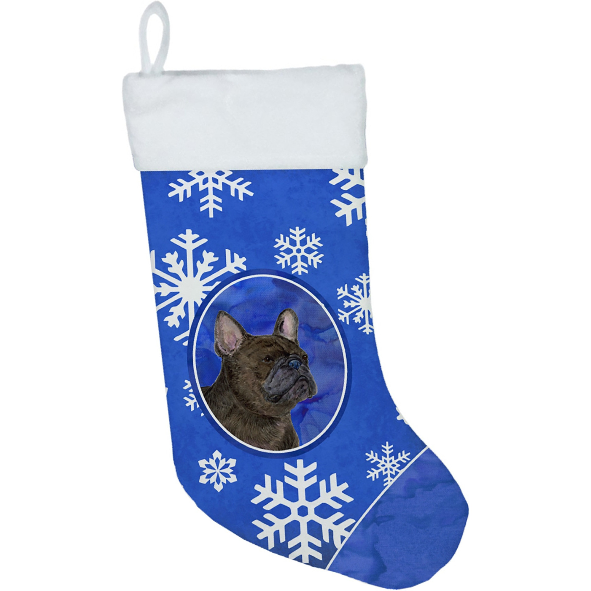 &quotCaroline's Treasures SS4657-CS French Bulldog Winter Snowflakes Christmas Stocking, 11 x 18"", Multicolor"