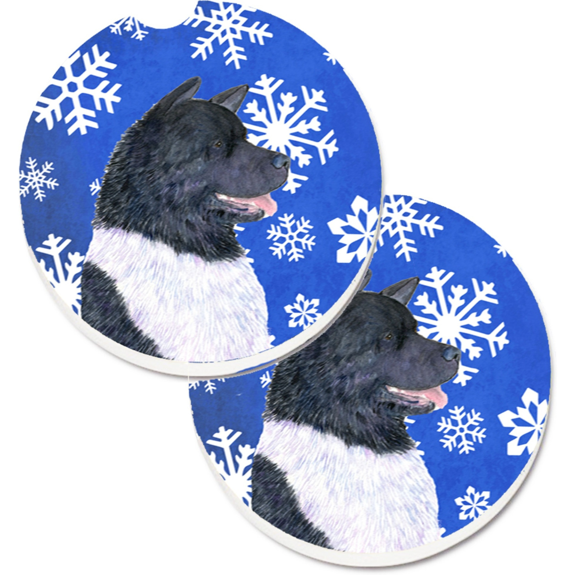 &quotCaroline's Treasures Akita Winter Snowflakes Holiday Set of 2 Cup Holder Car Coasters SS4659CARC, 2.56, Multicolor"