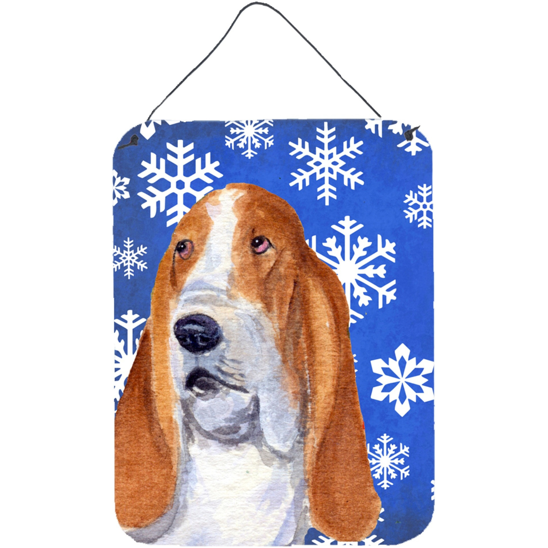 &quotCaroline's Treasures SS4666DS1216 Basset Hound Winter Snowflakes Holiday Wall or Door Hanging Prints, 16"" x 12"", Multicolor"