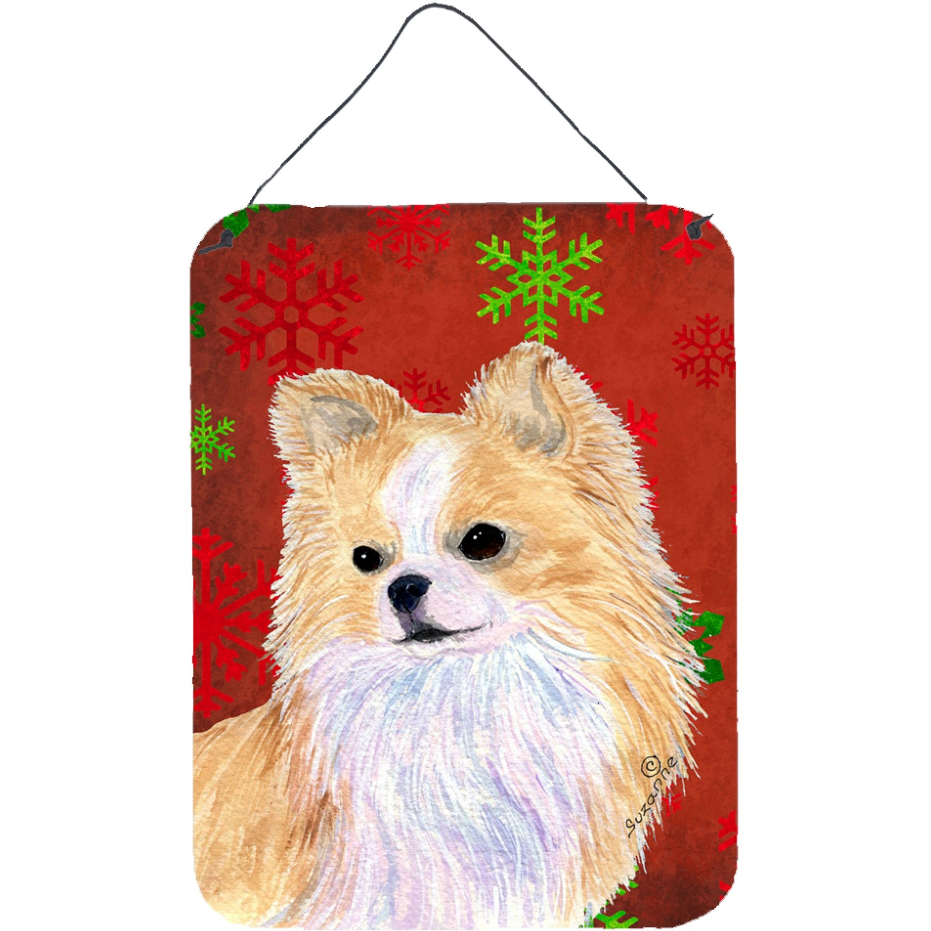 &quotCaroline's Treasures Chihuahua Red Snowflakes Holiday Christmas Door Hanging Prints wall-decor, 16"" x 12"", Multicolor"