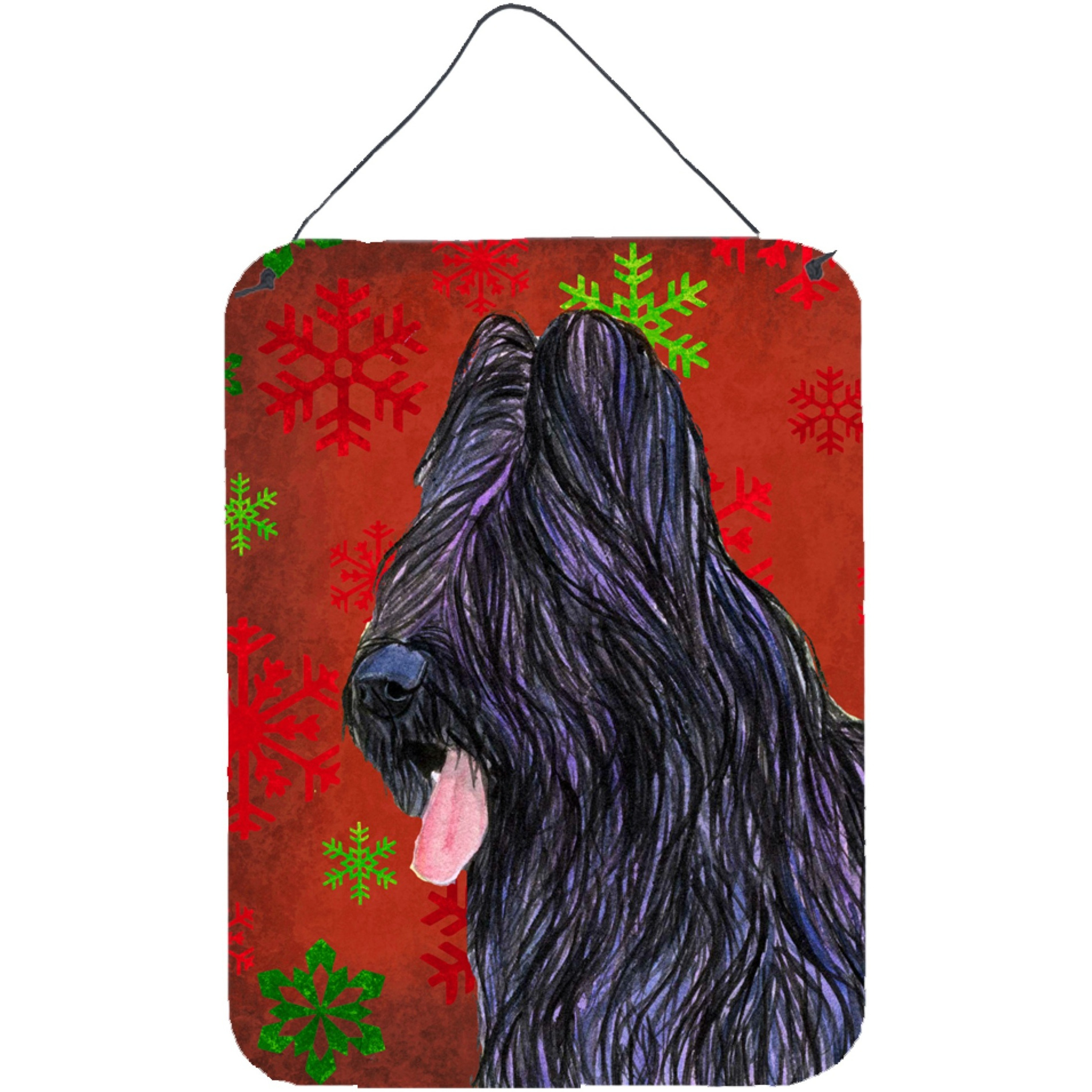 &quotCaroline's Treasures Briard Red and Green Snowflakes Holiday Christmas Wall or Door Hanging Prints, 16"" x 12"", Multicolor"