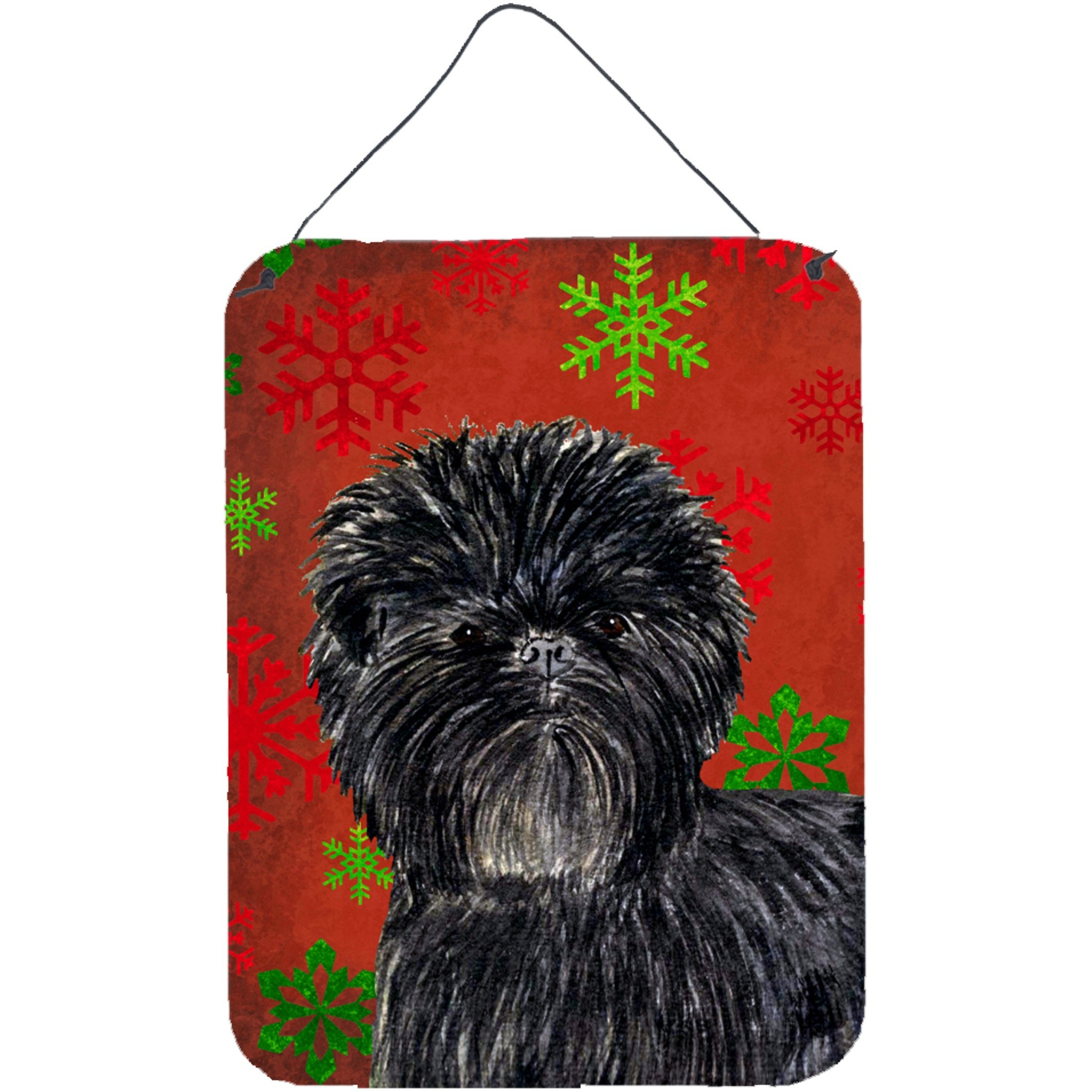 &quotCaroline's Treasures Affenpinscher Red Snowflakes Holiday Christmas Wall or Door Hanging Prints, 16"" x 12"", Multicolor"
