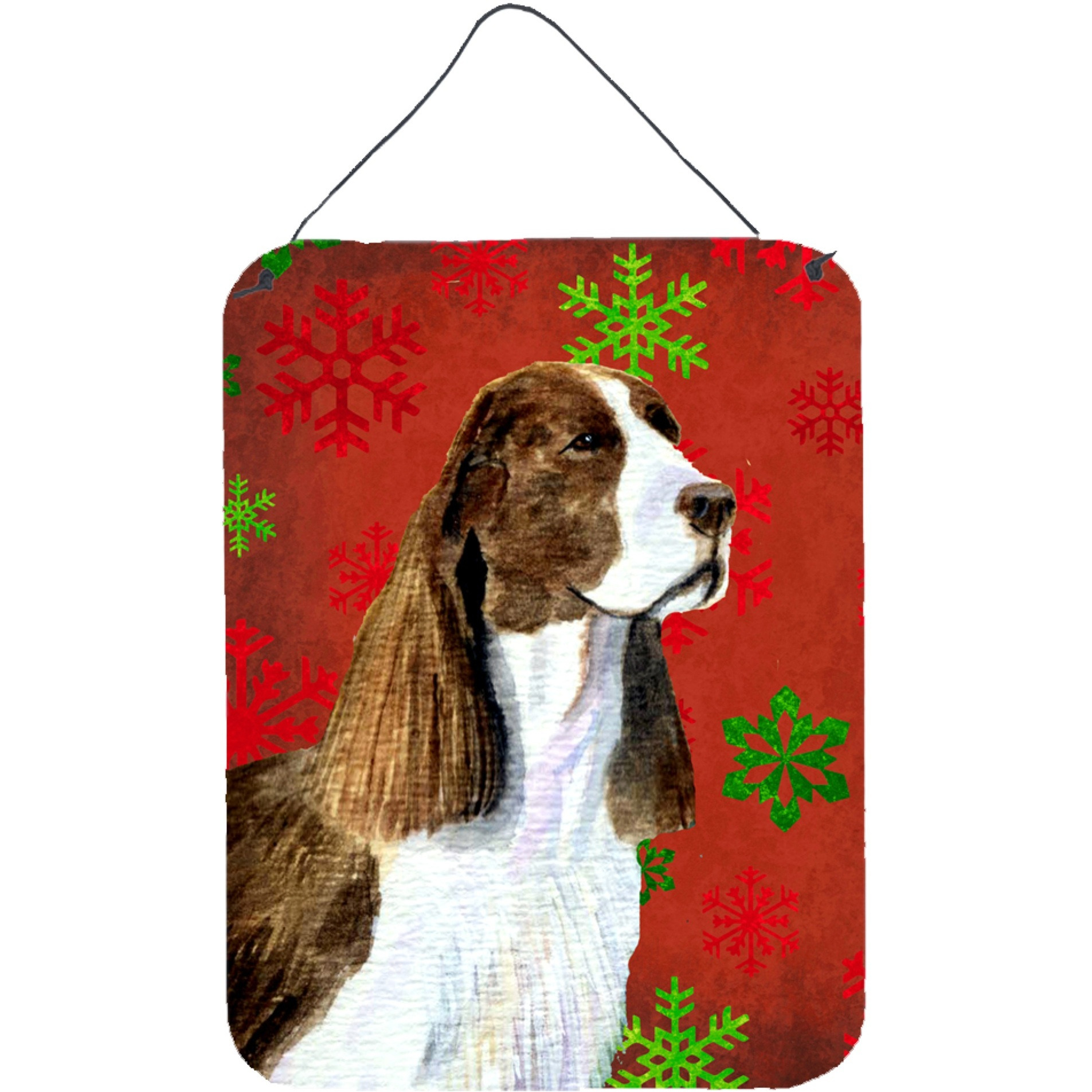 &quotCaroline's Treasures SS4720DS1216 Springer Spaniel Red Snowflakes Holiday Christmas Wall or Door Hanging Prints, 16"" x 12"", Multicolor"