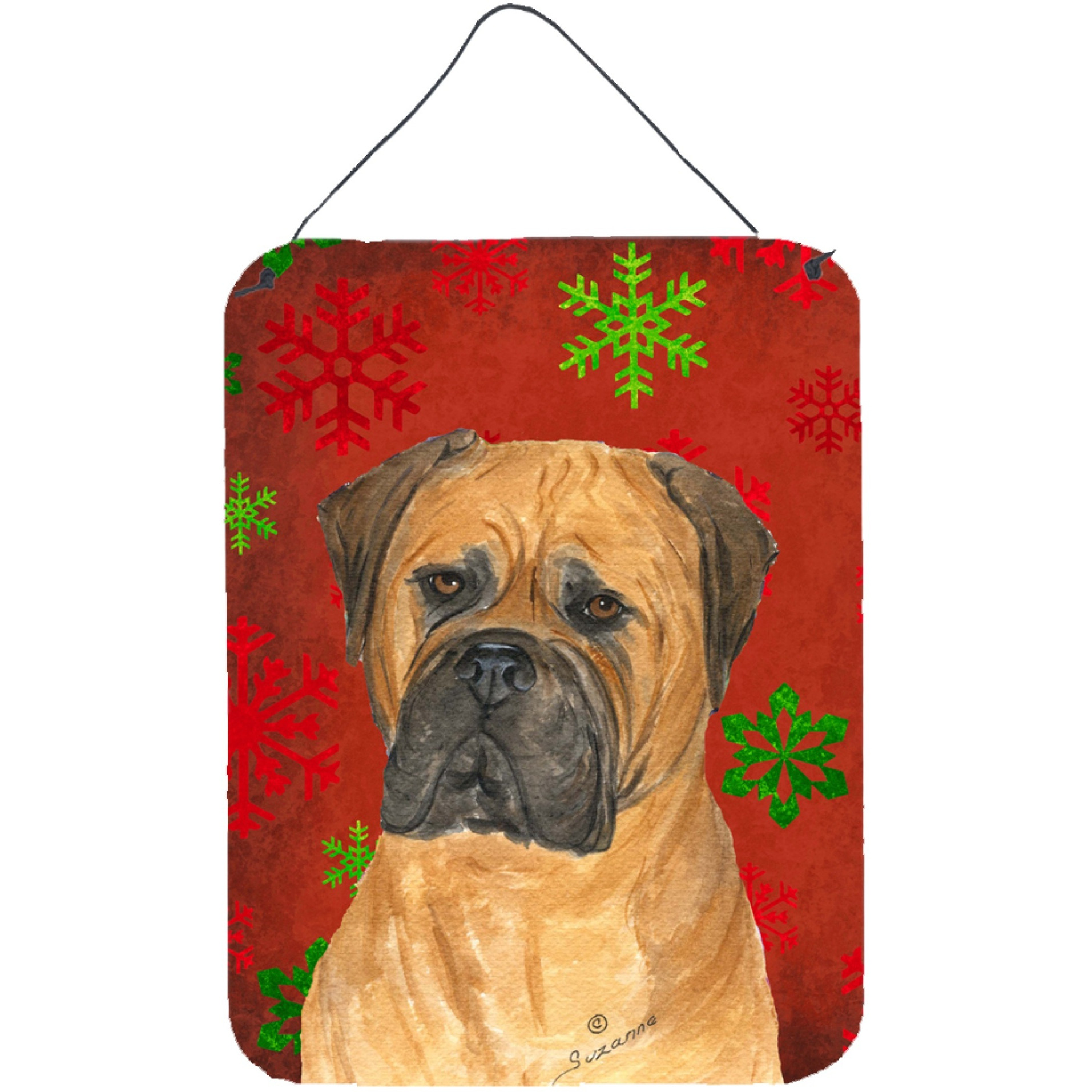 &quotCaroline's Treasures Bullmastiff Red Snowflakes Holiday Christmas Wall or Door Hanging Prints, 16"" x 12"", Multicolor"