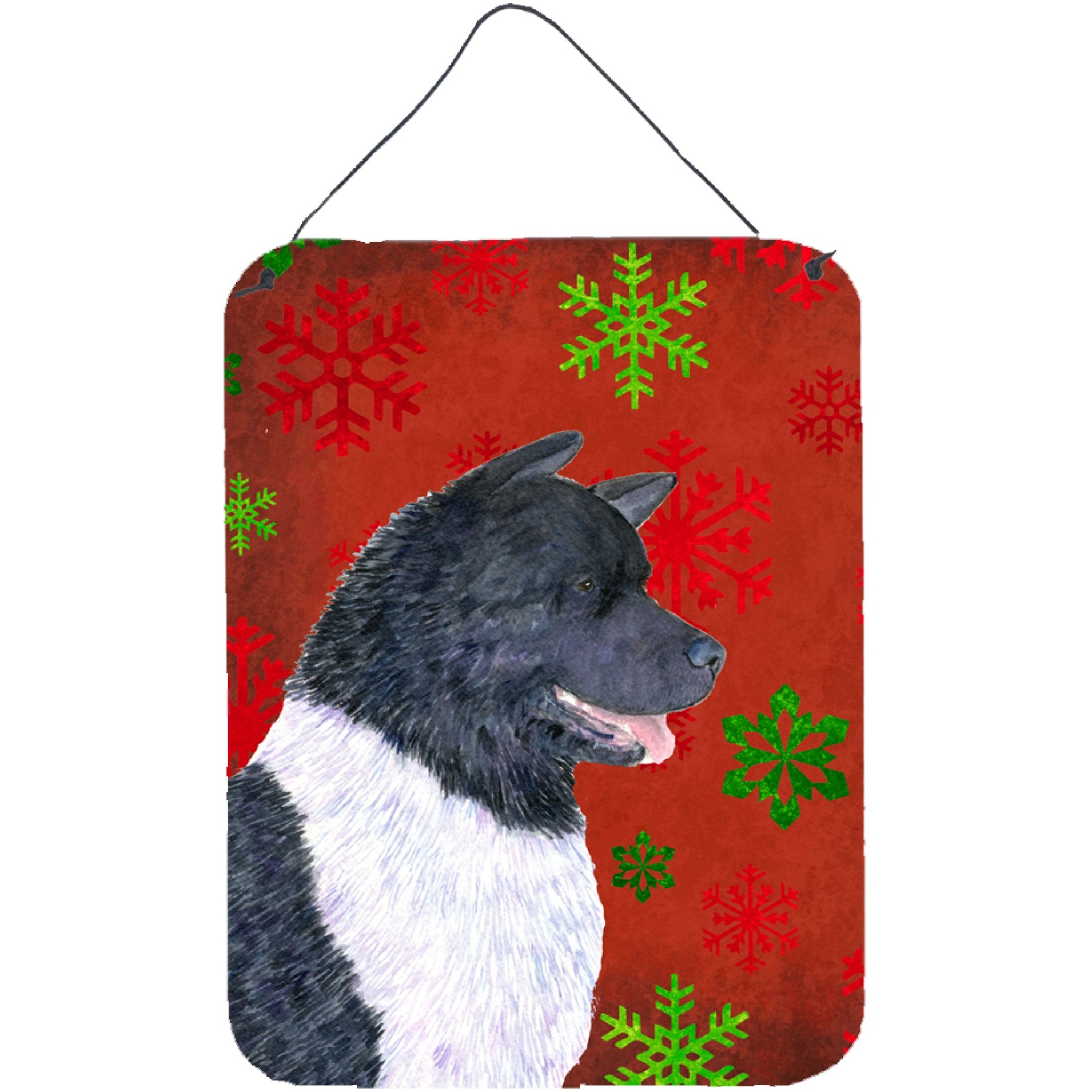 &quotCaroline's Treasures Akita Red and Green Snowflakes Holiday Christmas Wall or Door Hanging Prints, 16"" x 12"", Multicolor"