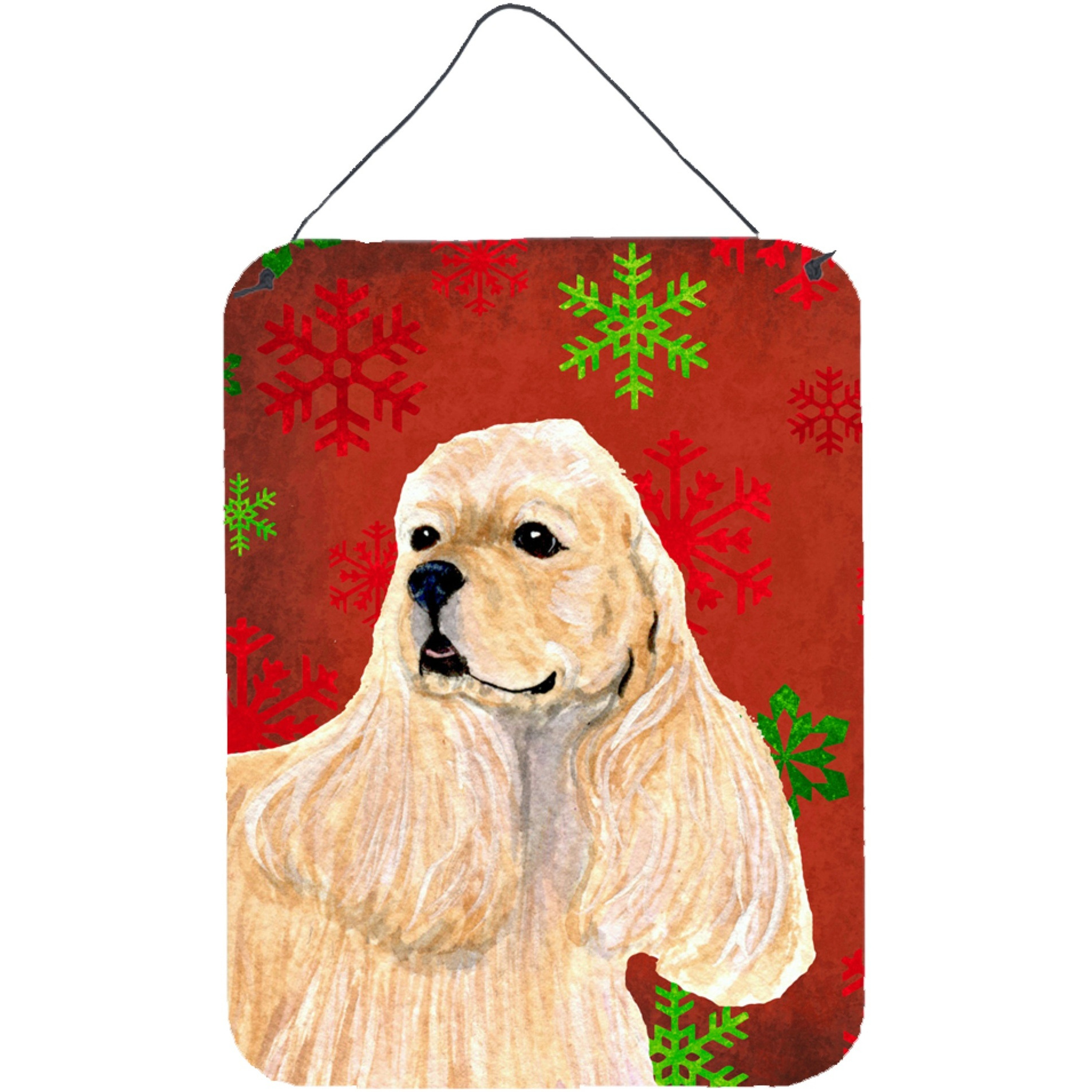&quotCaroline's Treasures SS4729DS1216 Cocker Spaniel Red Snowflakes Holiday Christmas Wall or Door Hanging Prints, 16"" x 12"", Multicolor"