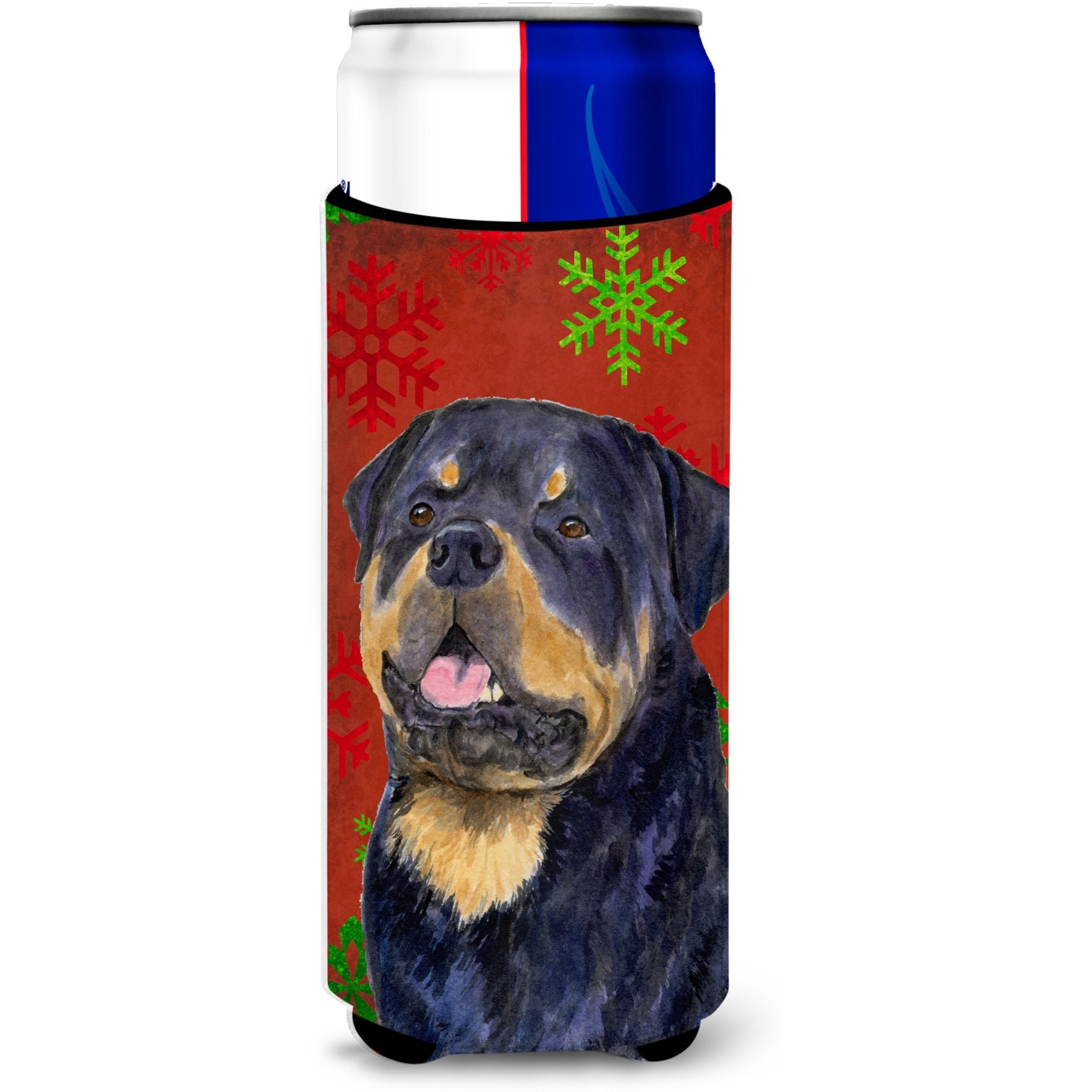 Rottweiler Red and Green Snowflakes Holiday Christmas Ultra Beverage Insulators for slim cans SS4731MUK