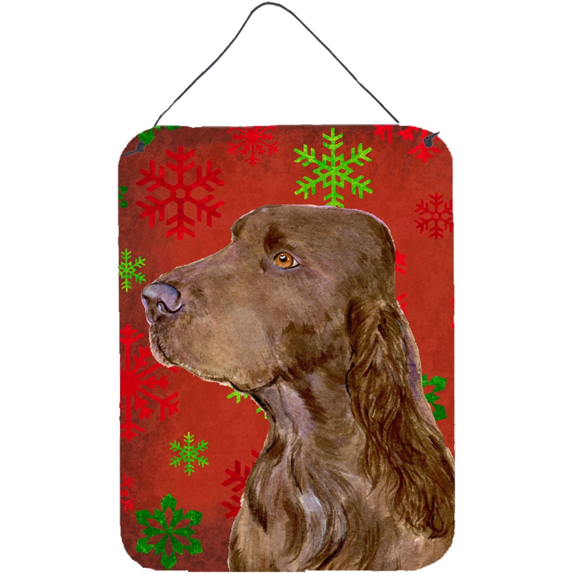 &quotCaroline's Treasures Field Spaniel Red Snowflakes Holiday Christmas Wall or Door Hanging Prints, 16"" x 12"", Multicolor"