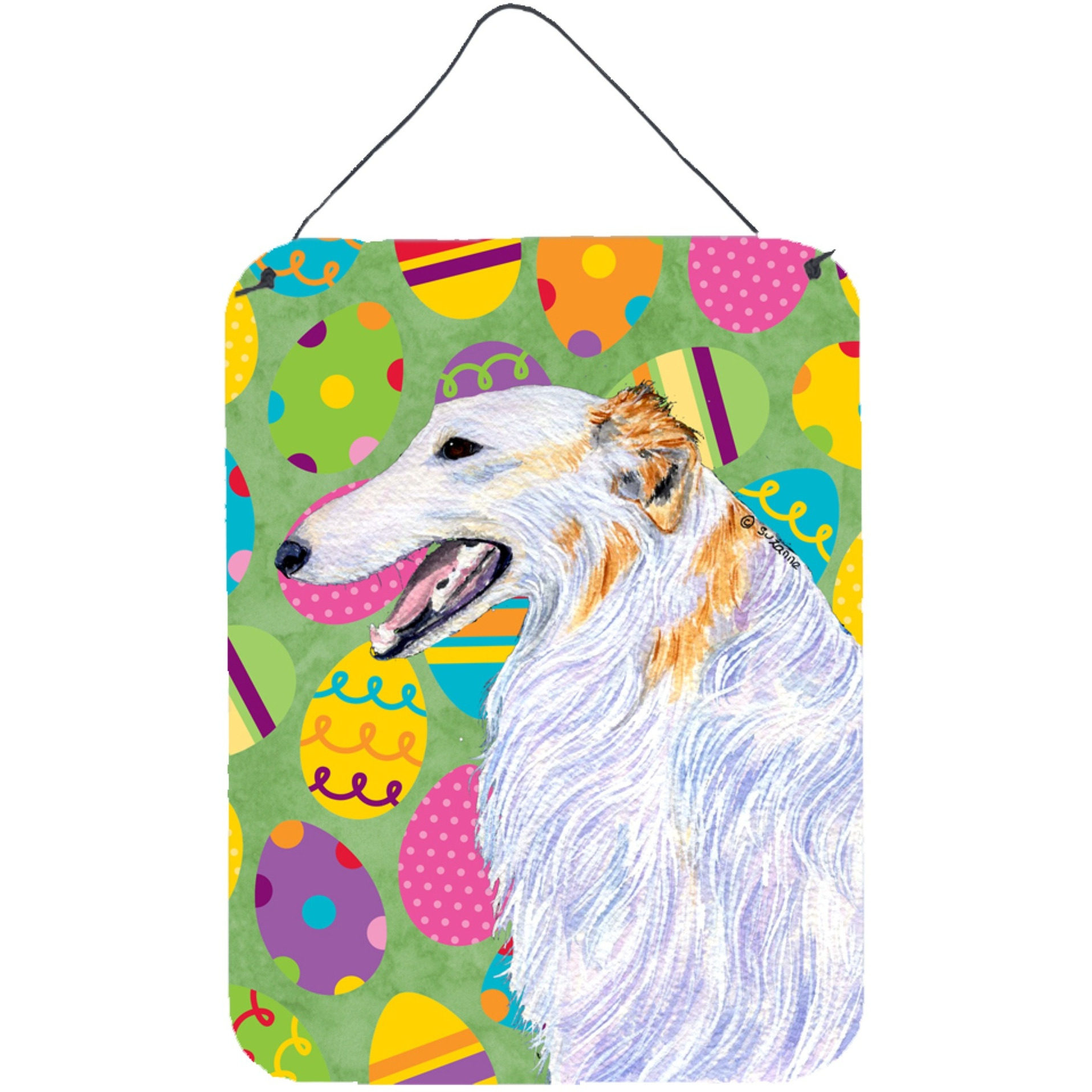 &quotCaroline's Treasures Borzoi Easter Eggtravaganza Aluminium Metal Wall or Door Hanging Prints, 16"" x 12"", Multicolor"