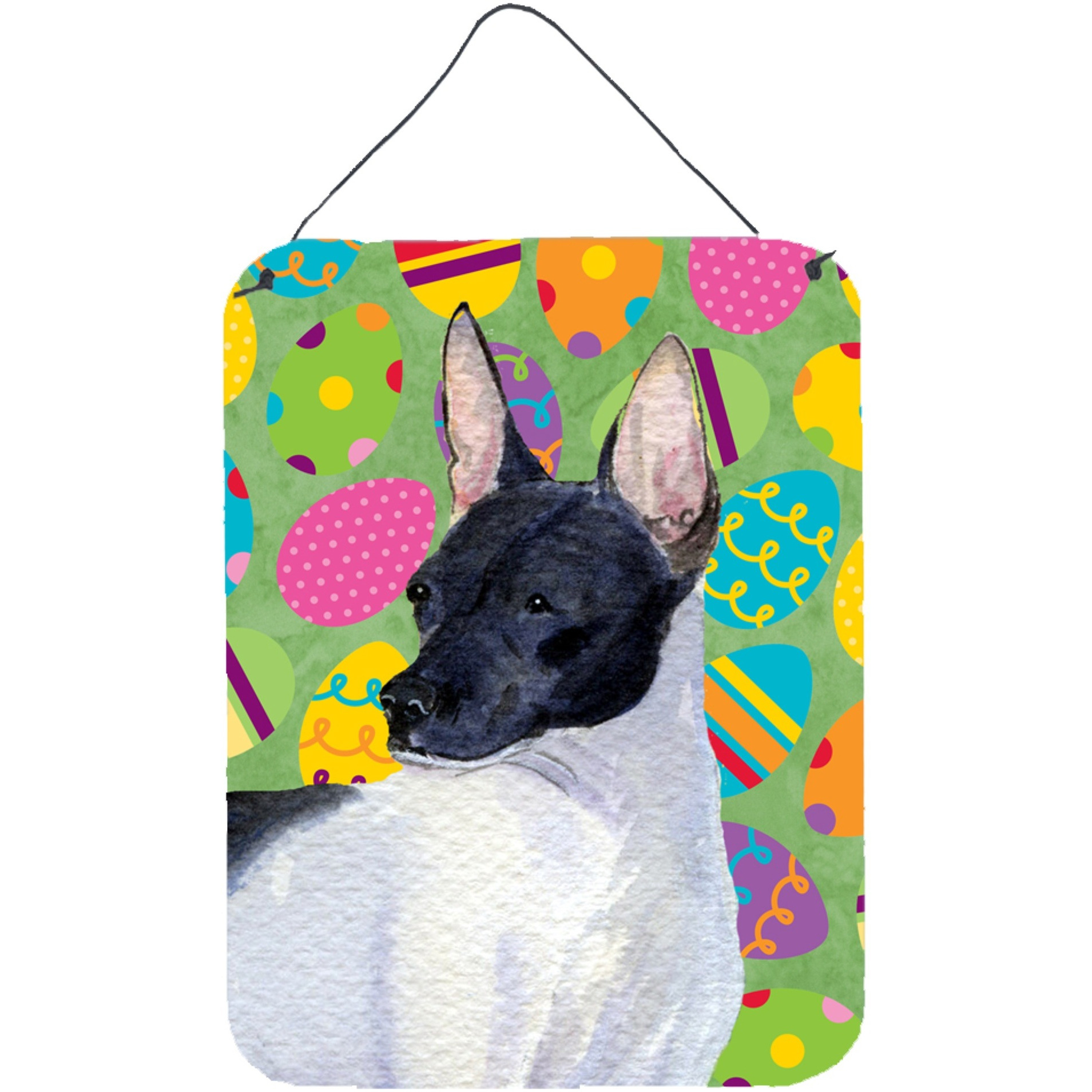 &quotCaroline's Treasures Rat Terrier Easter Eggtravaganza Aluminium Metal Wall or Door Hanging Prints, 16"" x 12"", Multicolor"