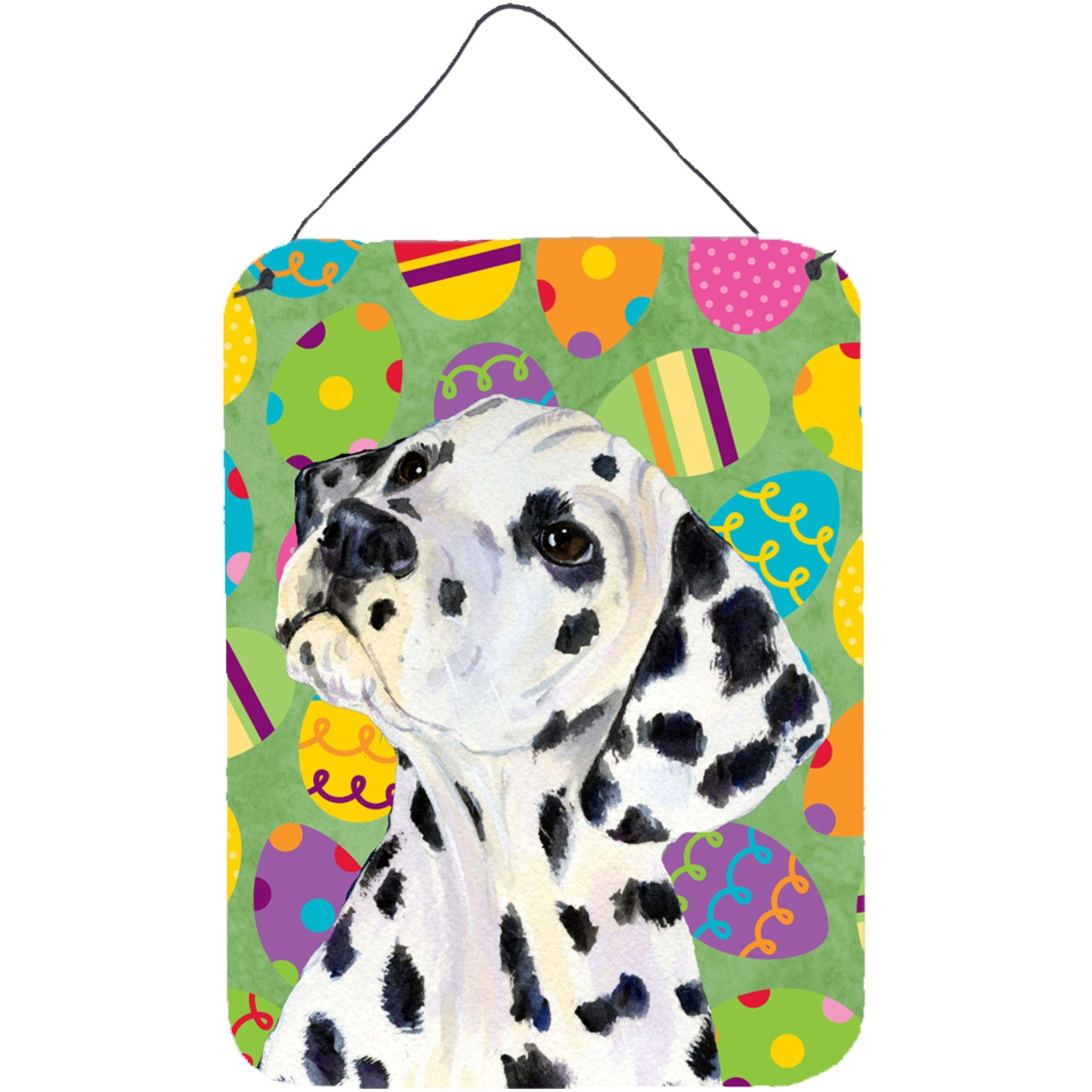 &quotCaroline's Treasures SS4837DS1216 Dalmatian Easter Eggtravaganza Aluminium Metal Wall or Door Hanging Prints, 16"" x 12"", Multicolor"