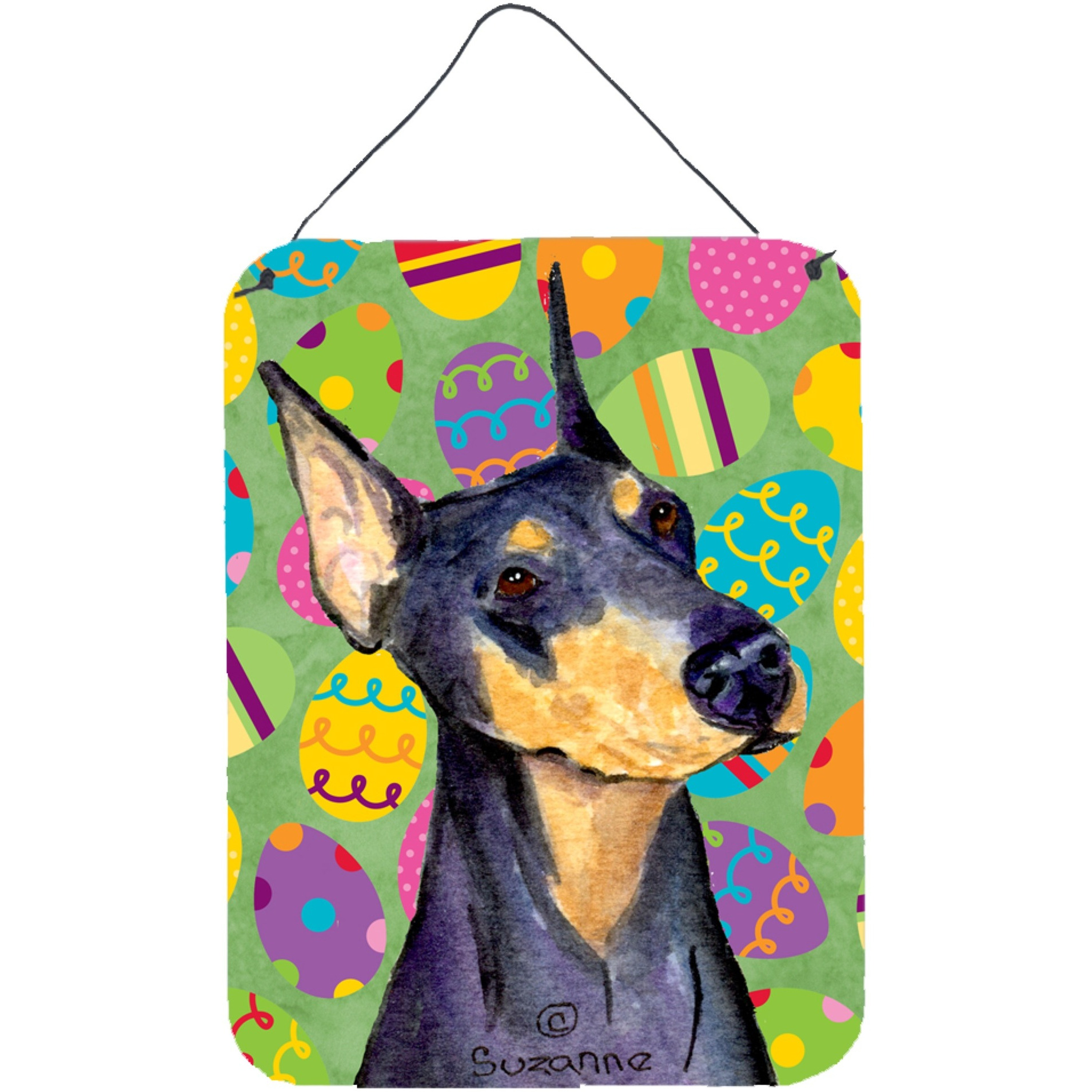 &quotCaroline's Treasures SS4840DS1216 Doberman Easter Eggtravaganza Aluminium Metal Wall or Door Hanging Prints, 16"" x 12"", Multicolor"