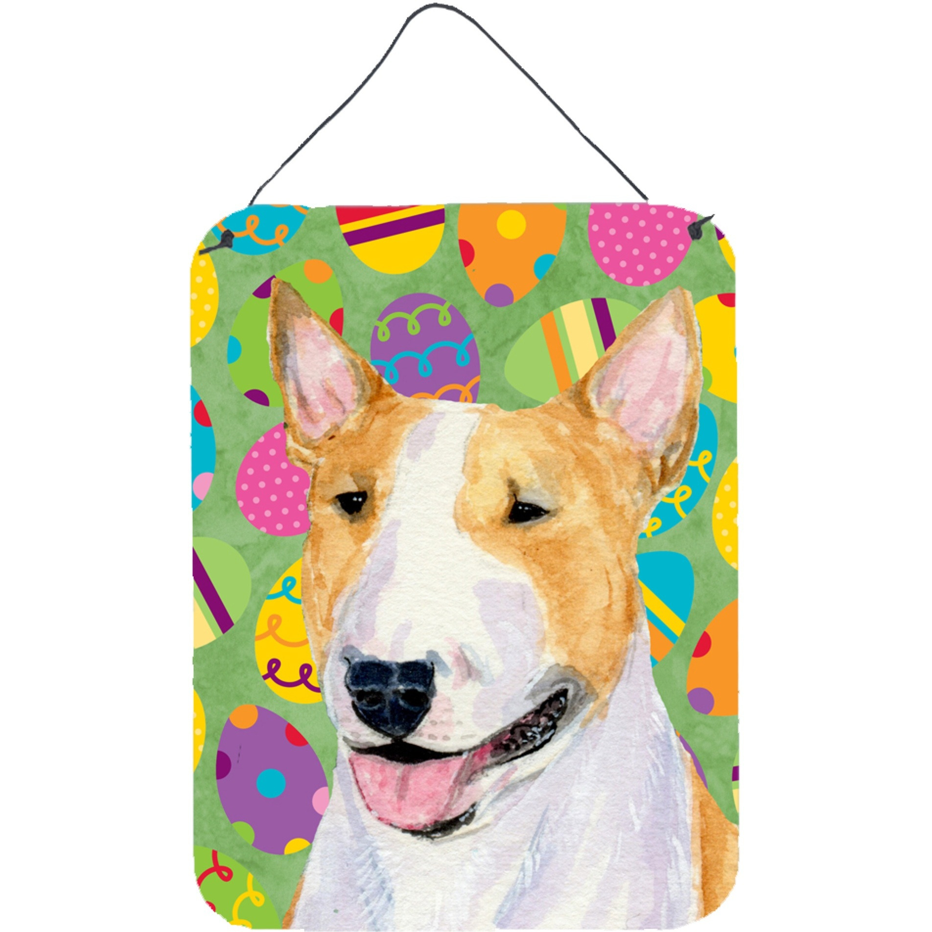 &quotCaroline's Treasures Bull Terrier Easter Eggtravaganza Aluminium Metal Wall or Door Hanging Prints, 16"" x 12"", Multicolor"