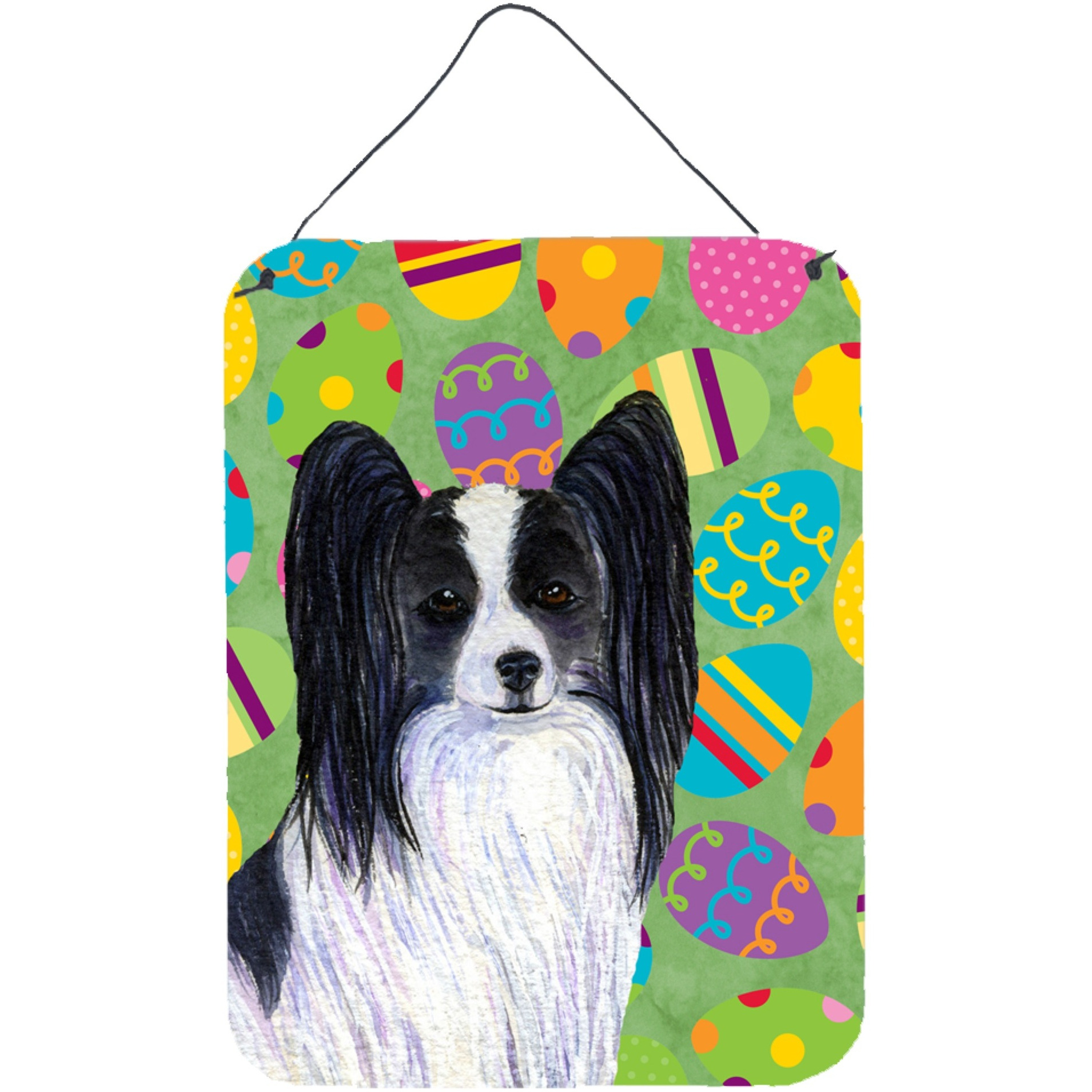 &quotCaroline's Treasures SS4850DS1216 Papillon Easter Eggtravaganza Aluminium Metal Wall or Door Hanging Prints, 16"" x 12"", Multicolor"