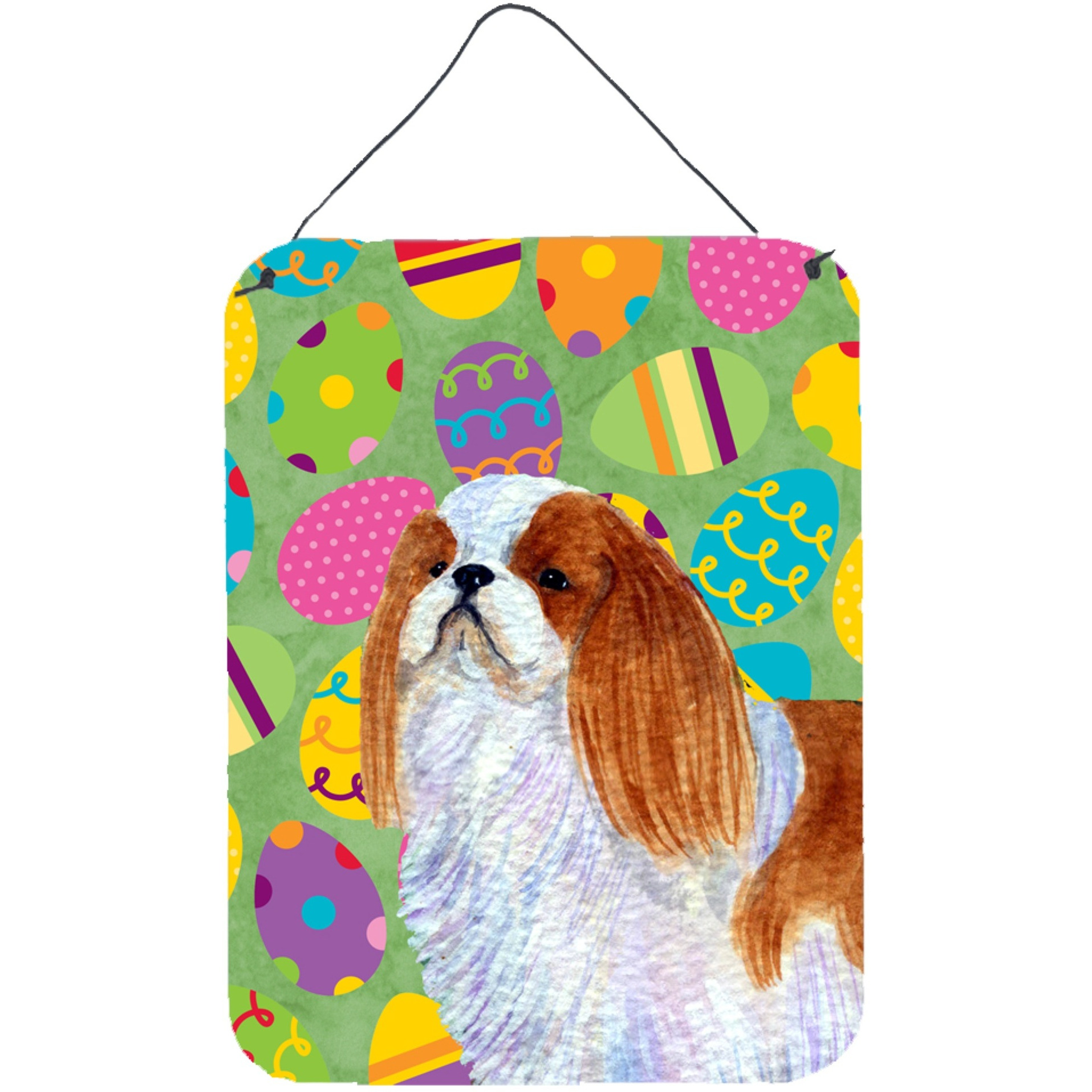 &quotCaroline's Treasures English Toy Spaniel Easter Eggtravaganza Wall or Door Hanging Prints, 16"" x 12"", Multicolor"