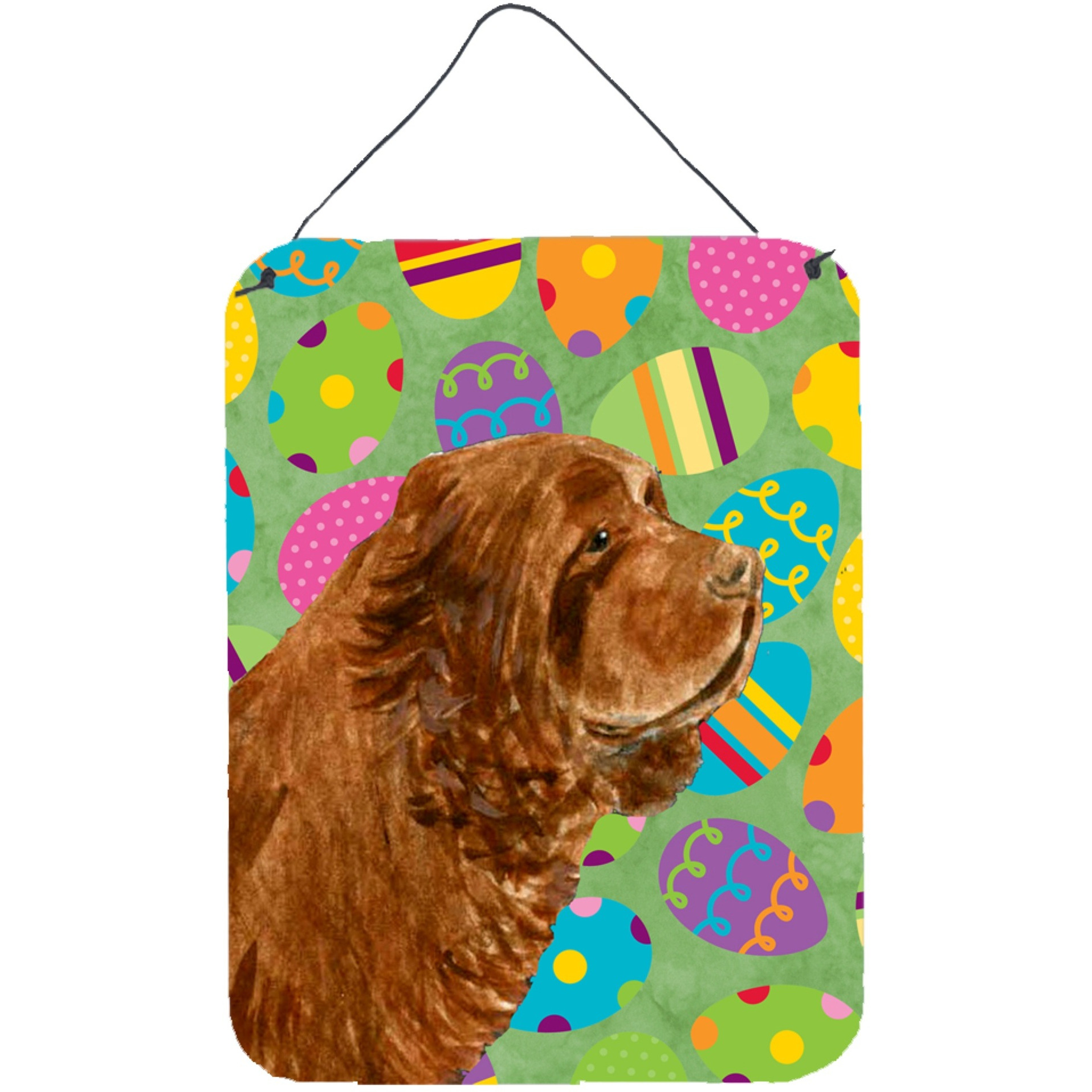 &quotCaroline's Treasures Sussex Spaniel Easter Eggtravaganza Aluminium Metal Wall or Door Hanging Prints, 16"" x 12"", Multicolor"