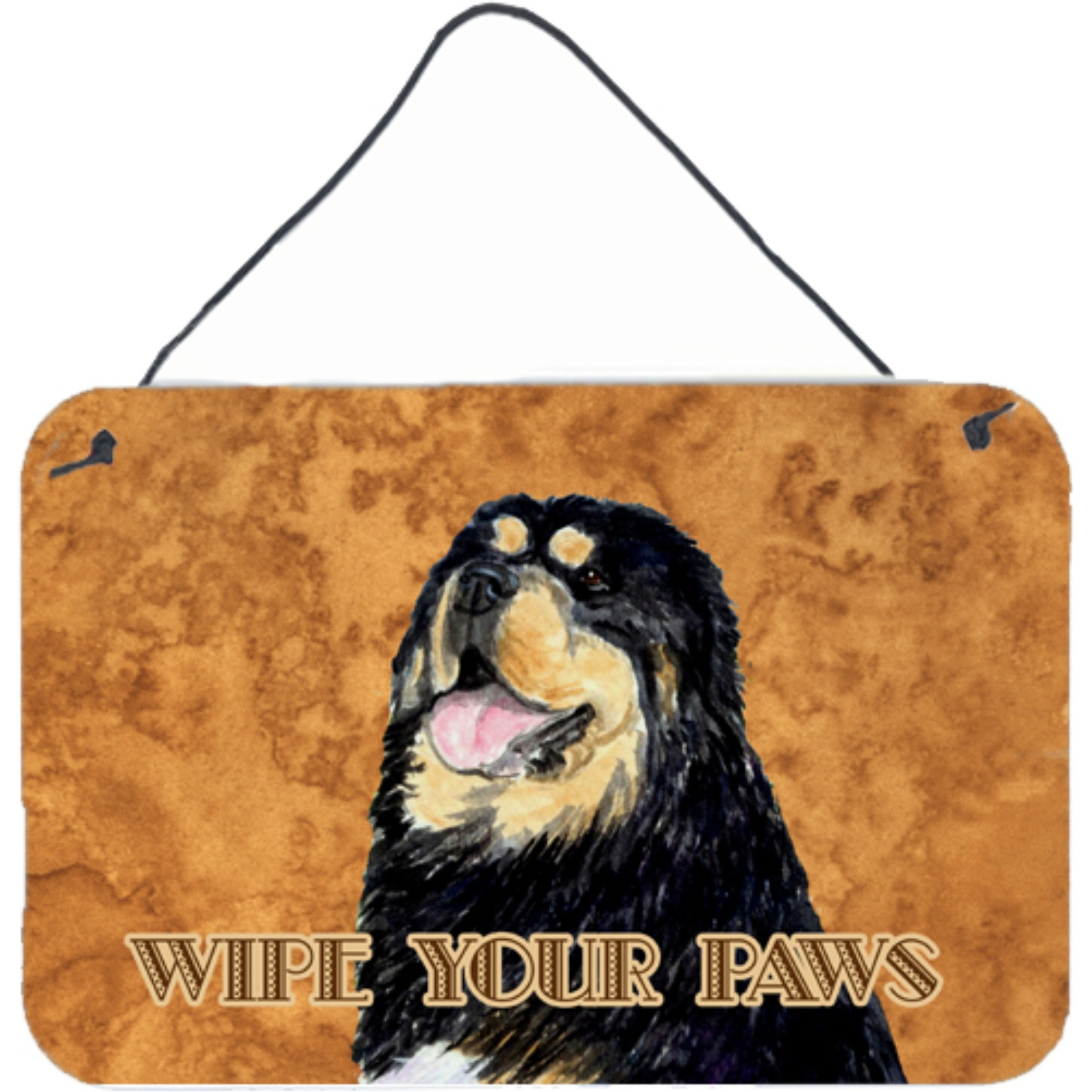 &quotCaroline's Treasures SS4886DS812 Tibetan Spaniel Wipe Your Paws Aluminum Metal Wall or Door Hanging Prints, 8 x 12"""