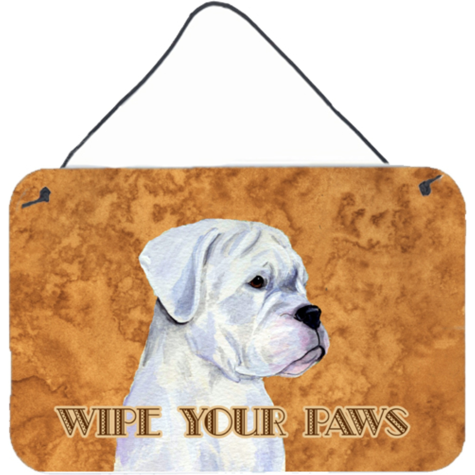 &quotCaroline's Treasures White Boxer Wipe Your Paws Aluminum Metal Wall or Door Hanging Prints, 8 x 12"""