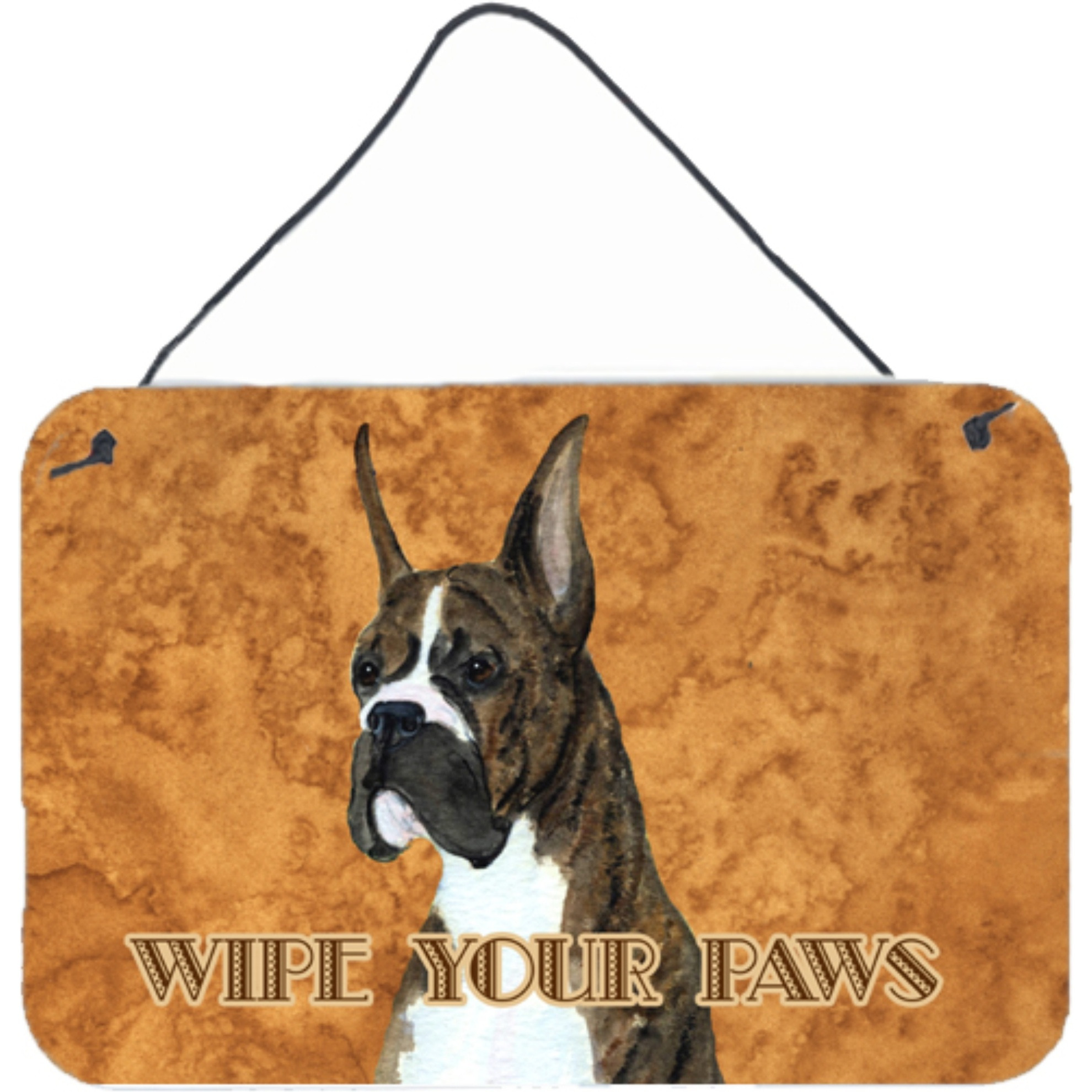 &quotCaroline's Treasures Brindle Boxer Wipe Your Paws Aluminum Metal Wall or Door Hanging Prints, 8 x 12"""