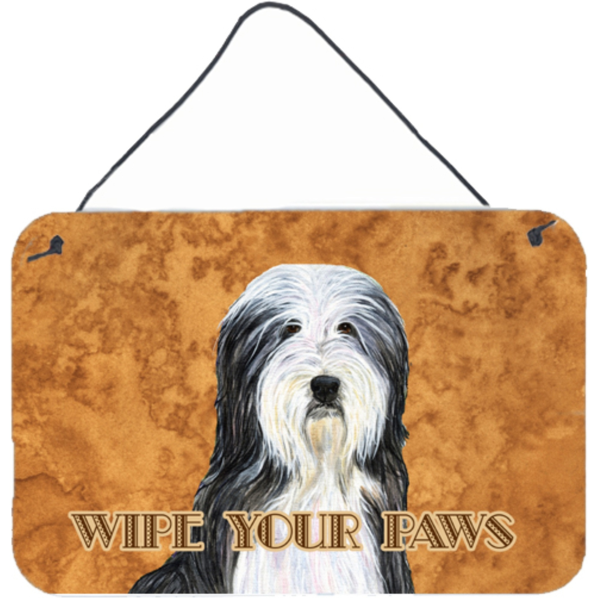 &quotCaroline's Treasures Bearded Collie Wipe Your Paws Aluminum Metal Wall or Door Hanging Prints, 8 x 12"""