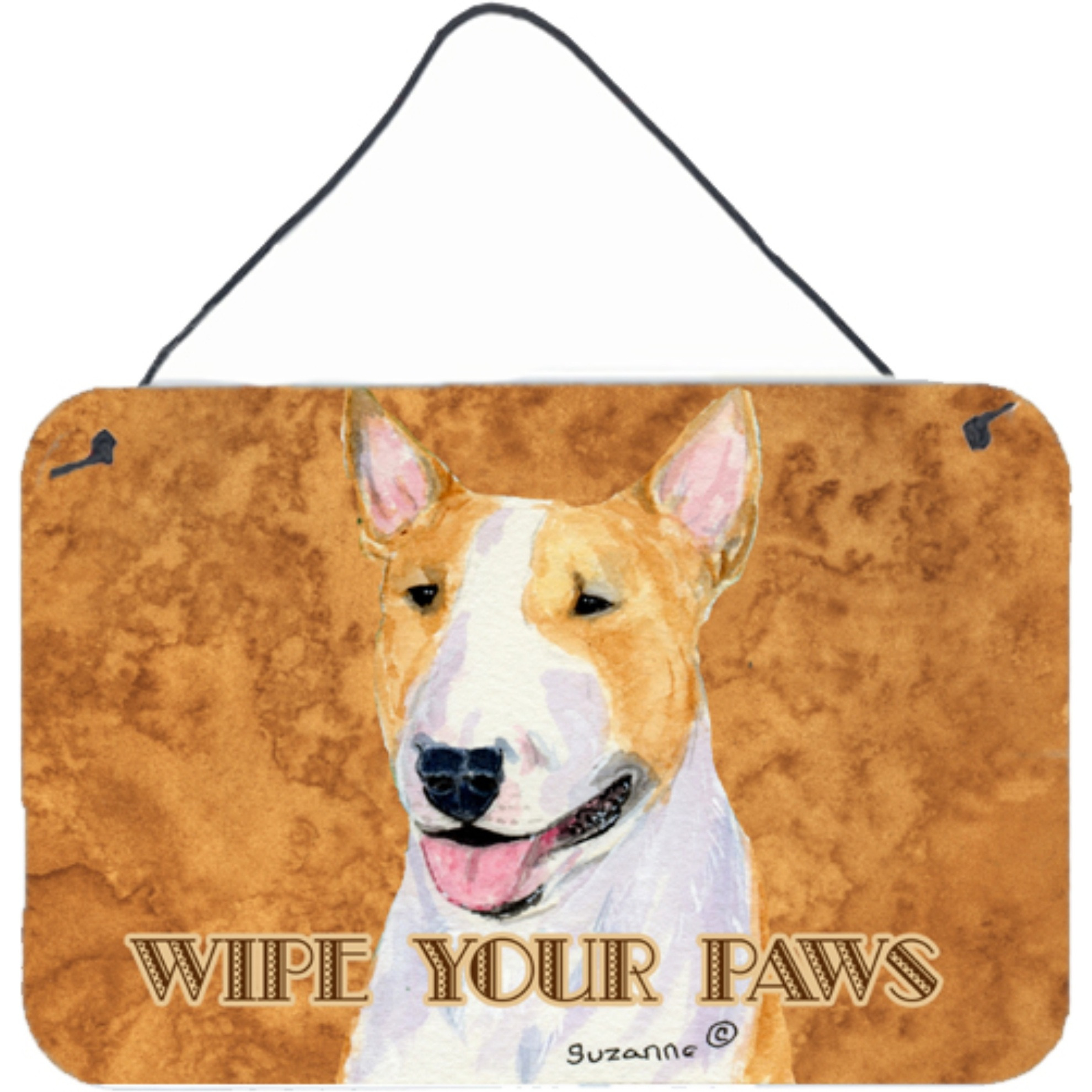 &quotCaroline's Treasures Bull Terrier Wipe Your Paws Aluminum Metal Wall or Door Hanging Prints, 8 x 12"""