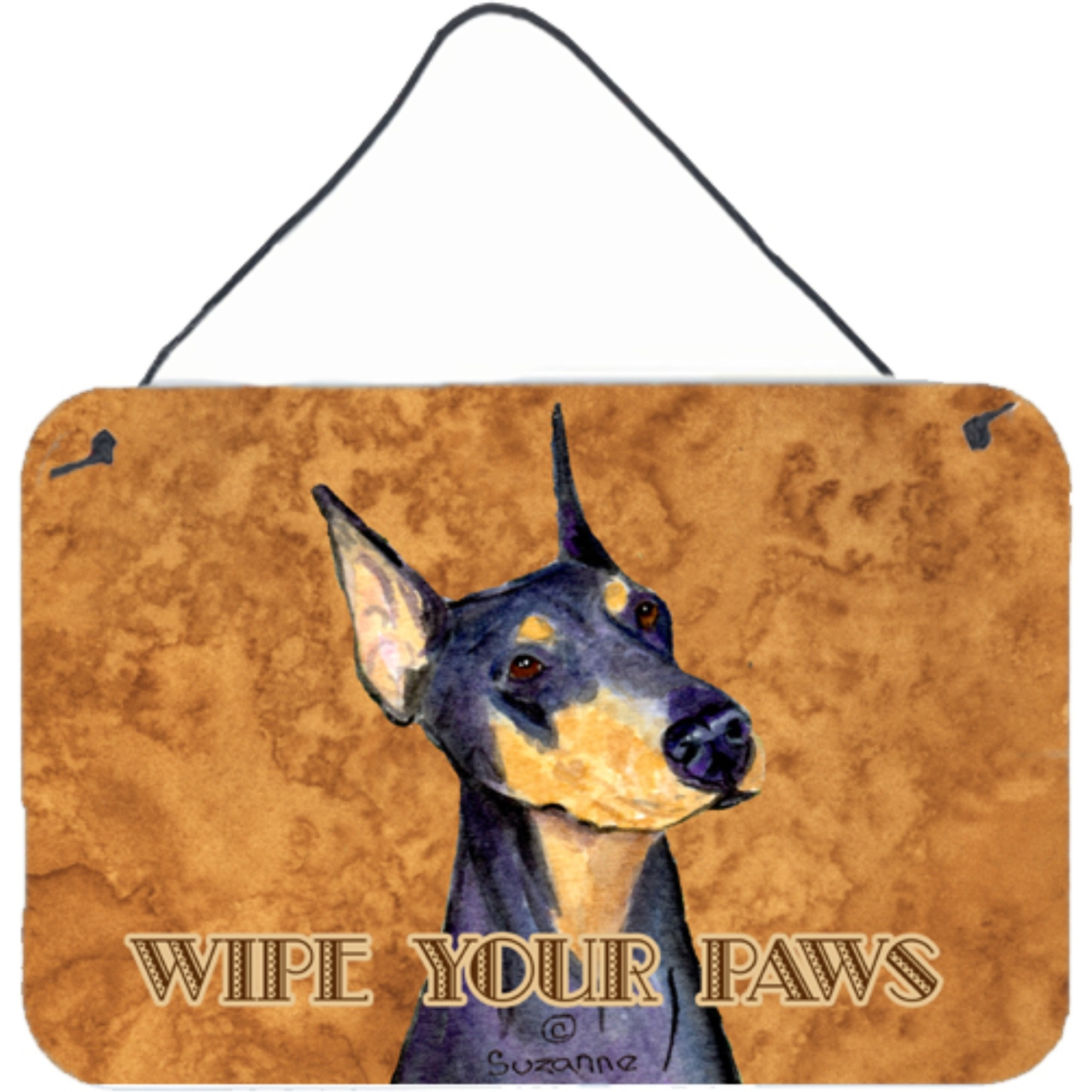 &quotCaroline's Treasures Black and Tan Doberman Wipe Your Paws Wall or Door Hanging Prints, 8 x 12"""