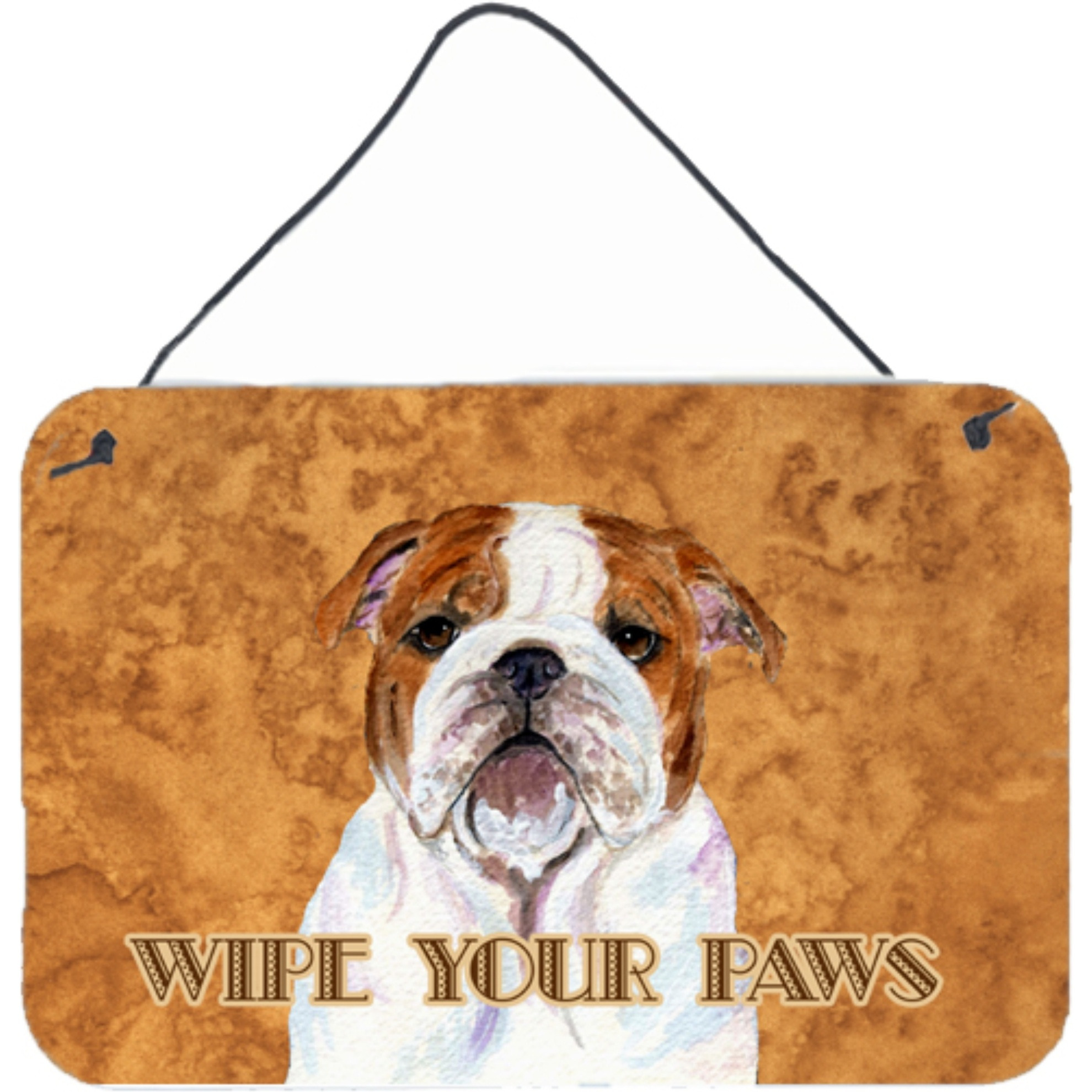 &quotCaroline's Treasures SS4896DS812 Bulldog English Wipe Your Paws Aluminum Metal Wall or Door Hanging Prints, 8 x 12"""