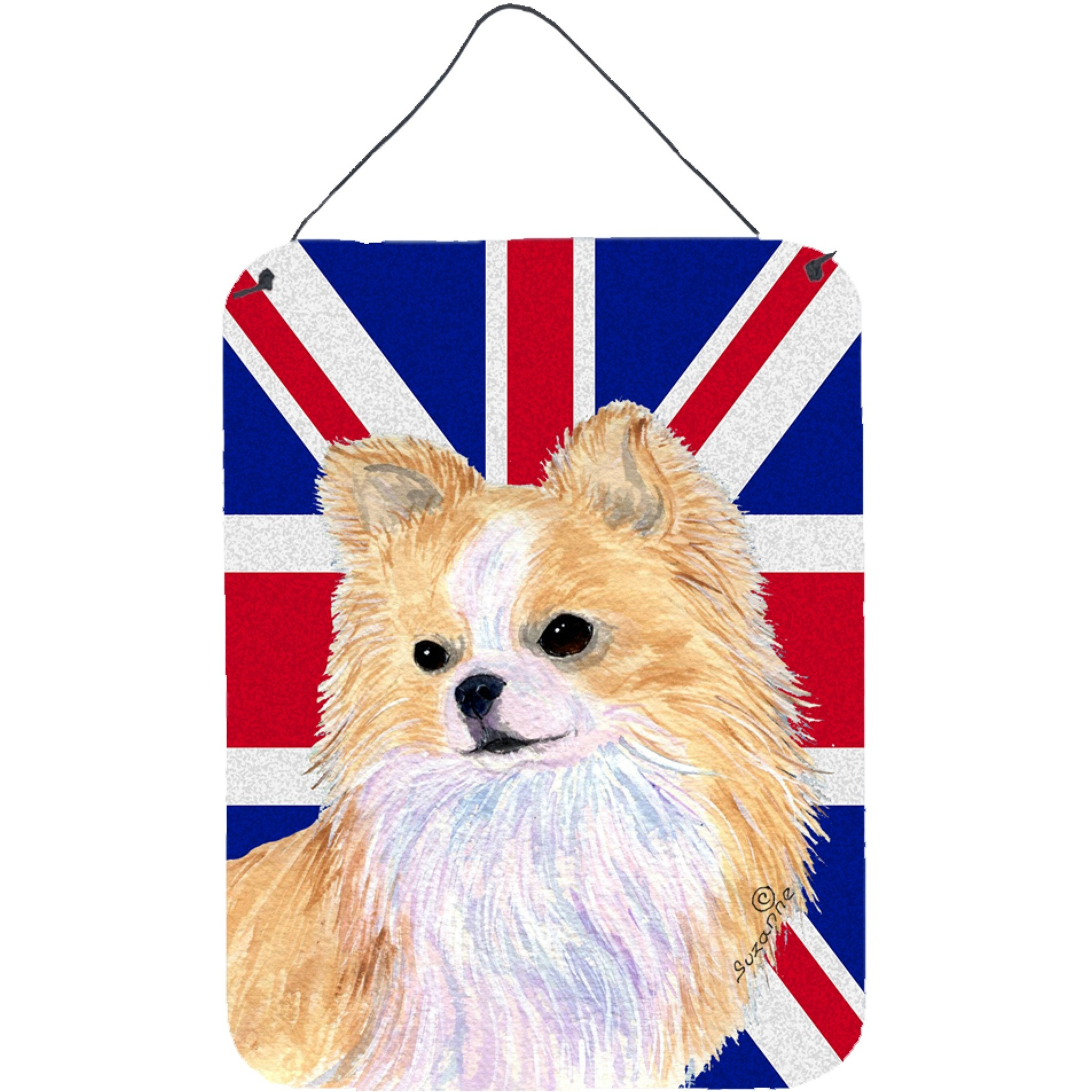 &quotCaroline's Treasures SS4915DS1216 Chihuahua with English Union Jack British Flag Wall or Door Hanging Prints, 16"" x 12"""