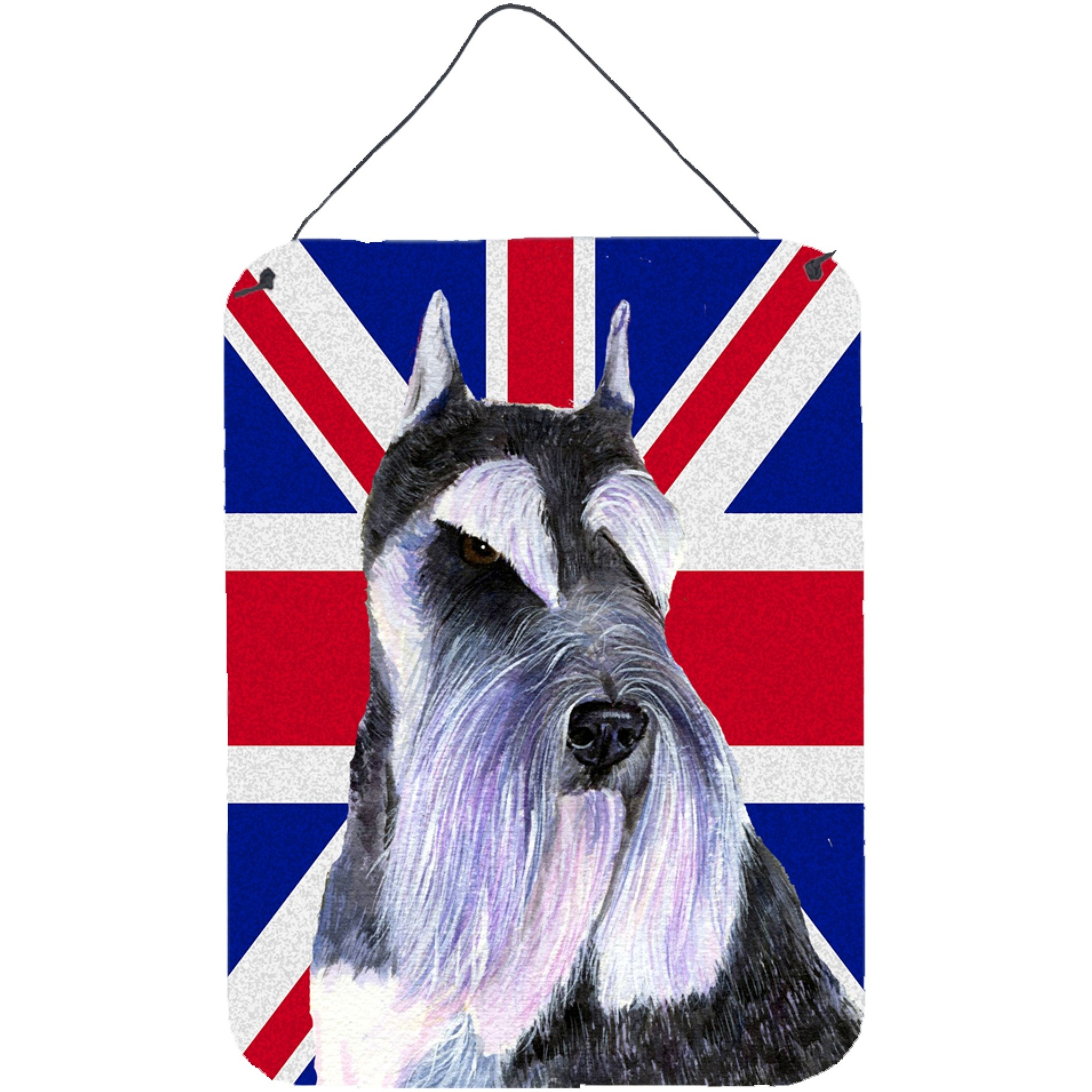 &quotCaroline's Treasures SS4919DS1216 Schnauzer with English Union Jack British Flag Wall or Door Hanging Prints, 16"" x 12"""