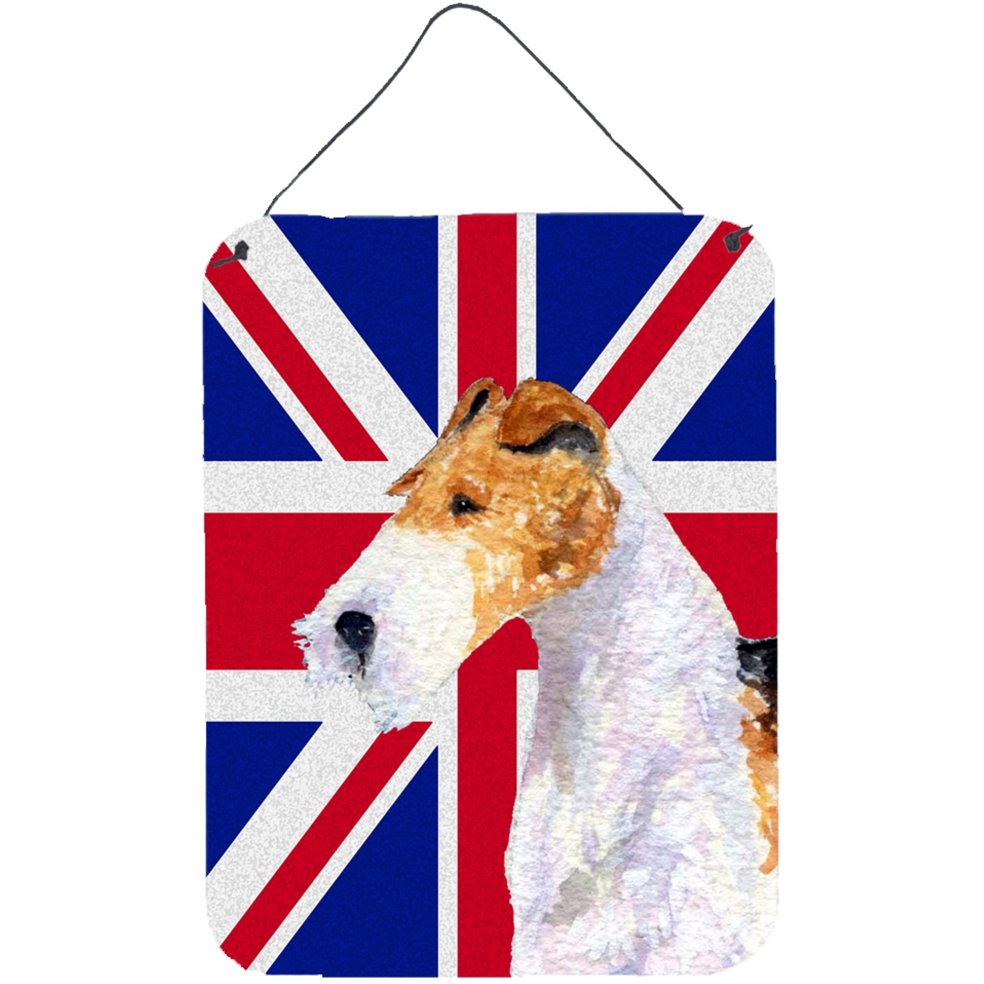 &quotCaroline's Treasures Fox Terrier with English Union Jack British Flag Wall or Door Hanging Prints, 16"" x 12"""